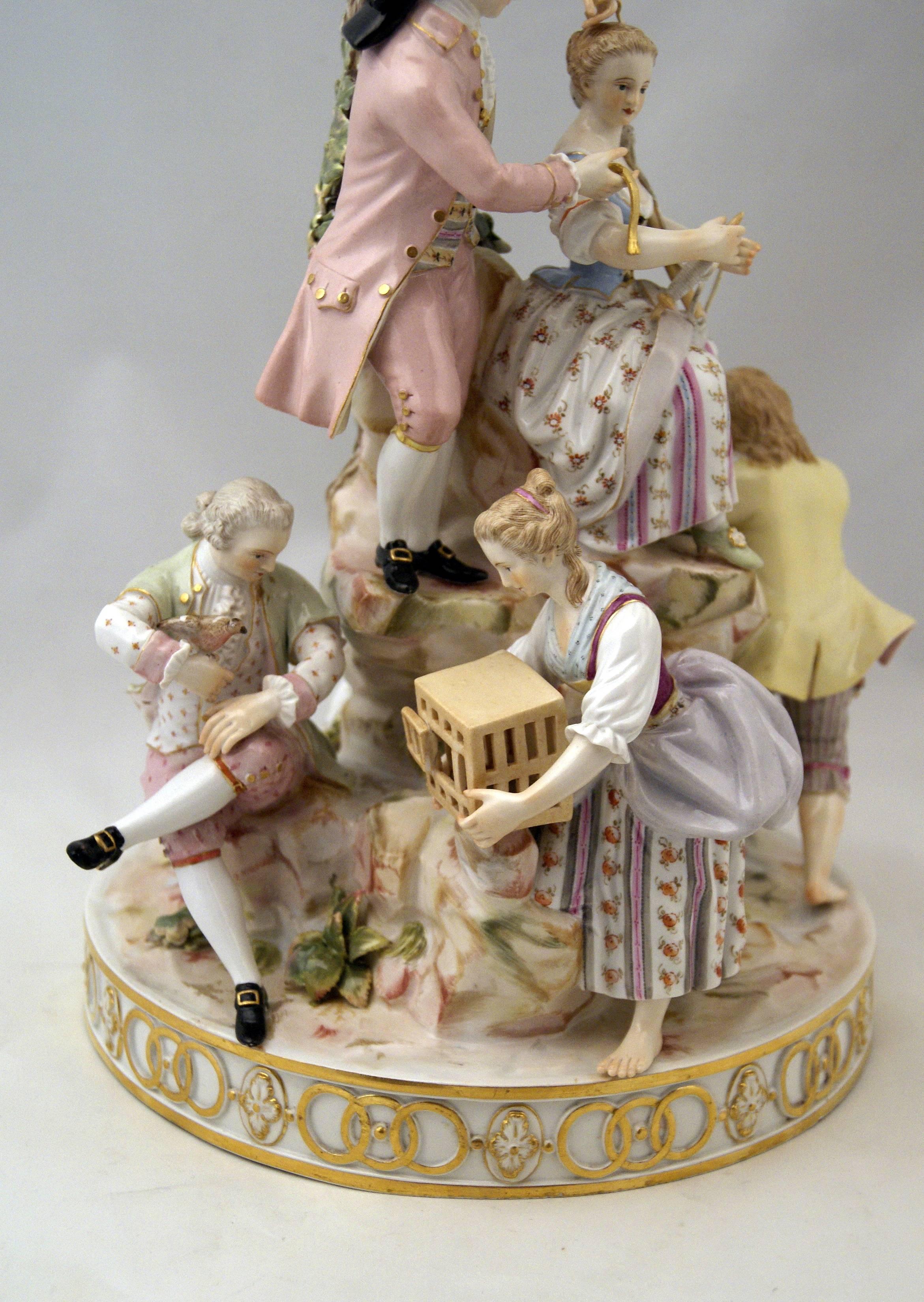 Meissen Gorgeous Figurines Group Six Gardeners, Tall Tree by Acier, circa 1870 In Excellent Condition For Sale In Vienna, AT