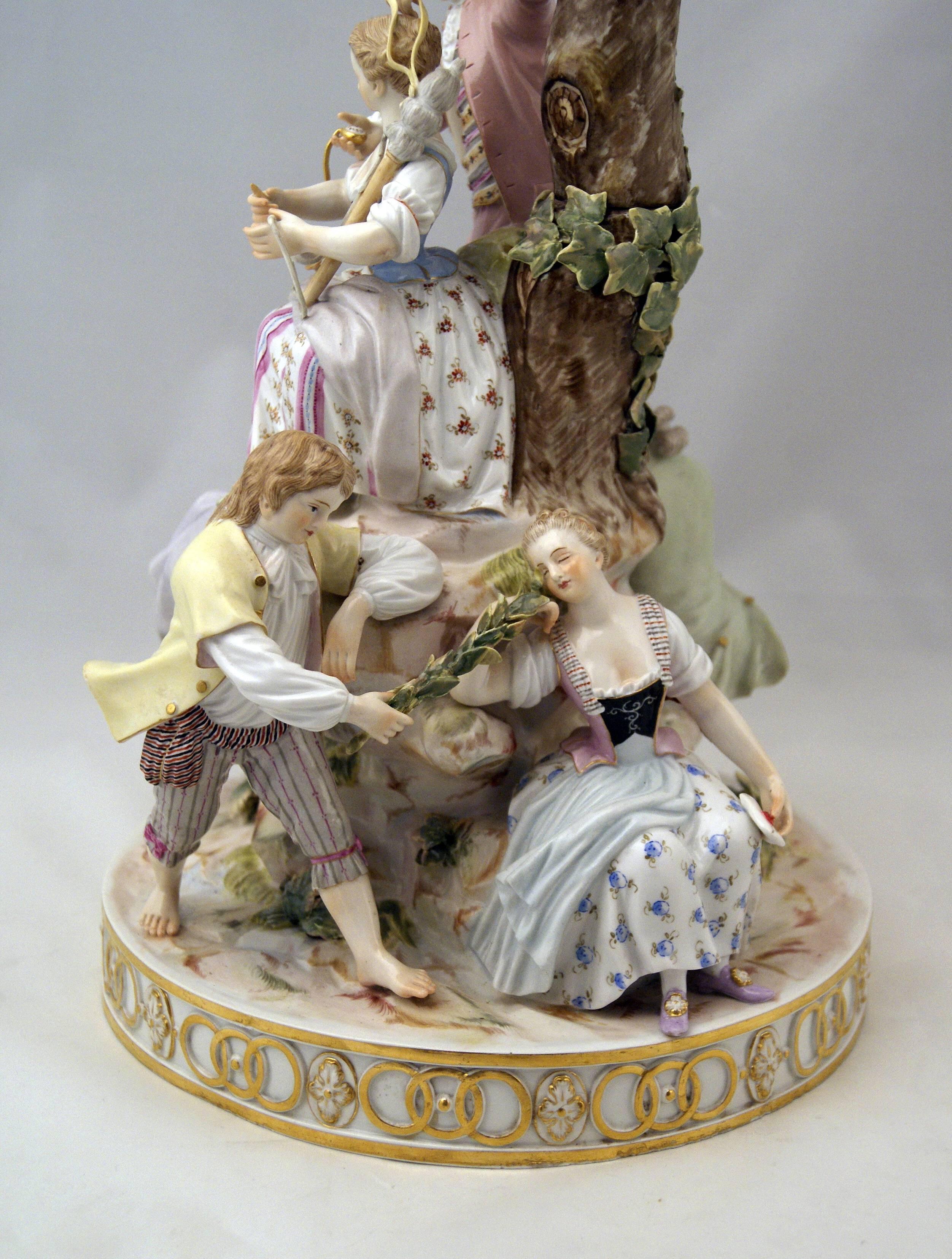 Late 19th Century Meissen Gorgeous Figurines Group Six Gardeners, Tall Tree by Acier, circa 1870 For Sale