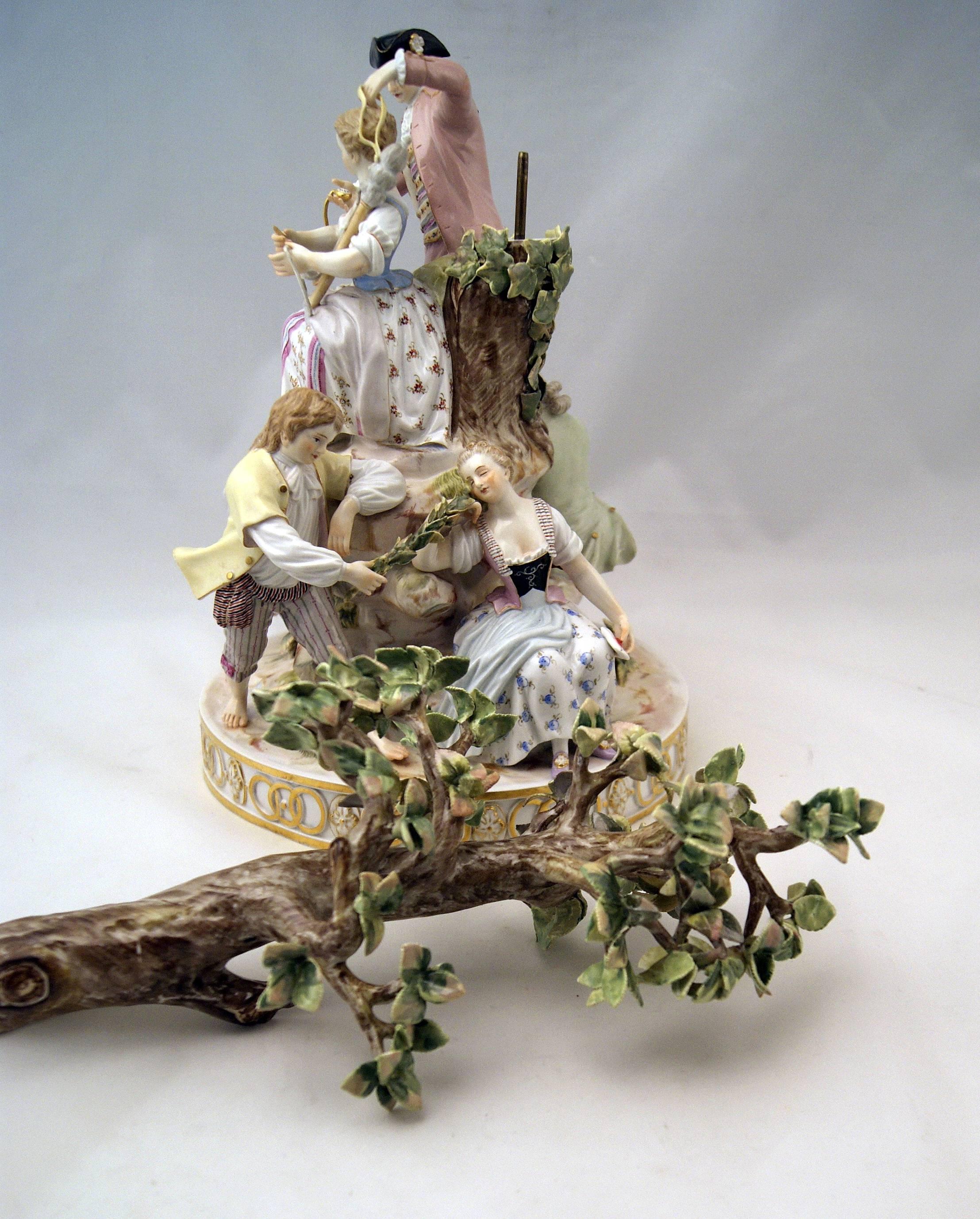 Porcelain Meissen Gorgeous Figurines Group Six Gardeners, Tall Tree by Acier, circa 1870 For Sale
