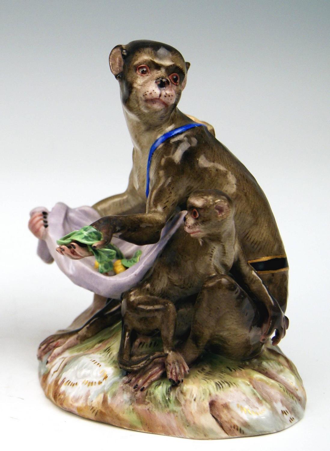 Pair Meissen Nicest Monkey Figurines by Kaendler Models 1464 and 1469