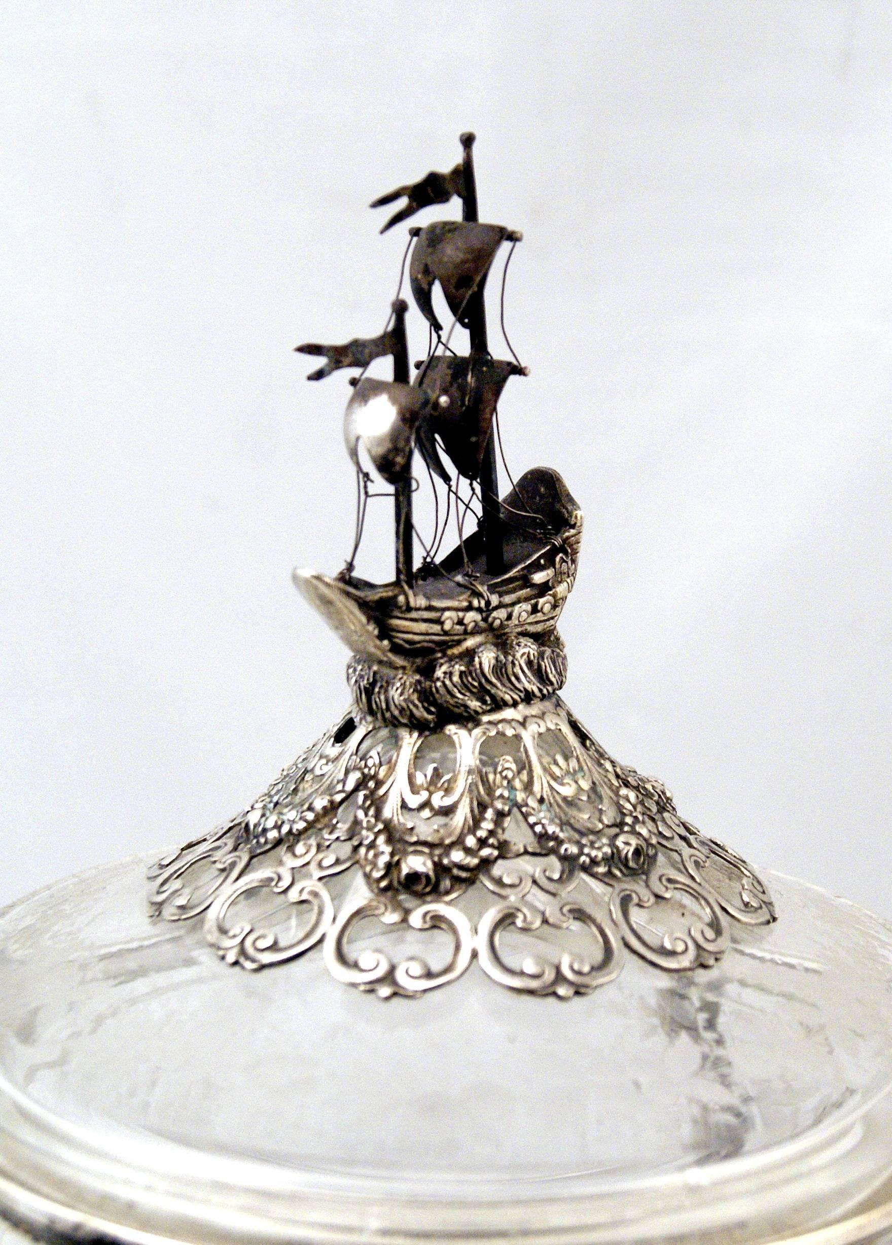 Mannerist German Lidded Glass Goblet Silver Mountings Schleissner Hanau, circle 1880-90