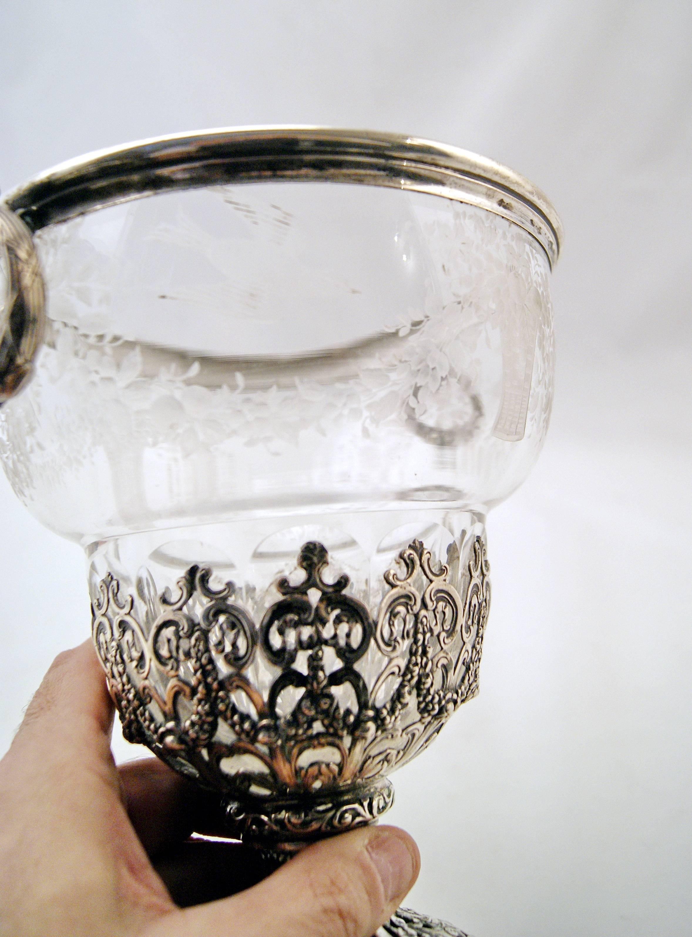 German Lidded Glass Goblet Silver Mountings Schleissner Hanau, circle 1880-90 1