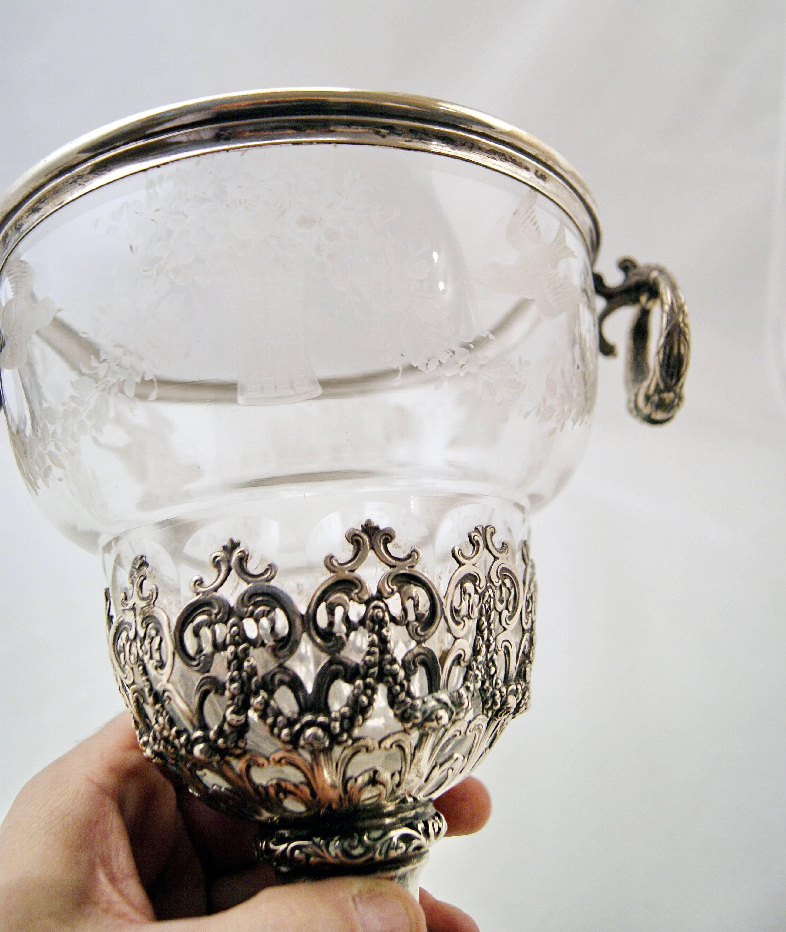 German Lidded Glass Goblet Silver Mountings Schleissner Hanau, circle 1880-90 2