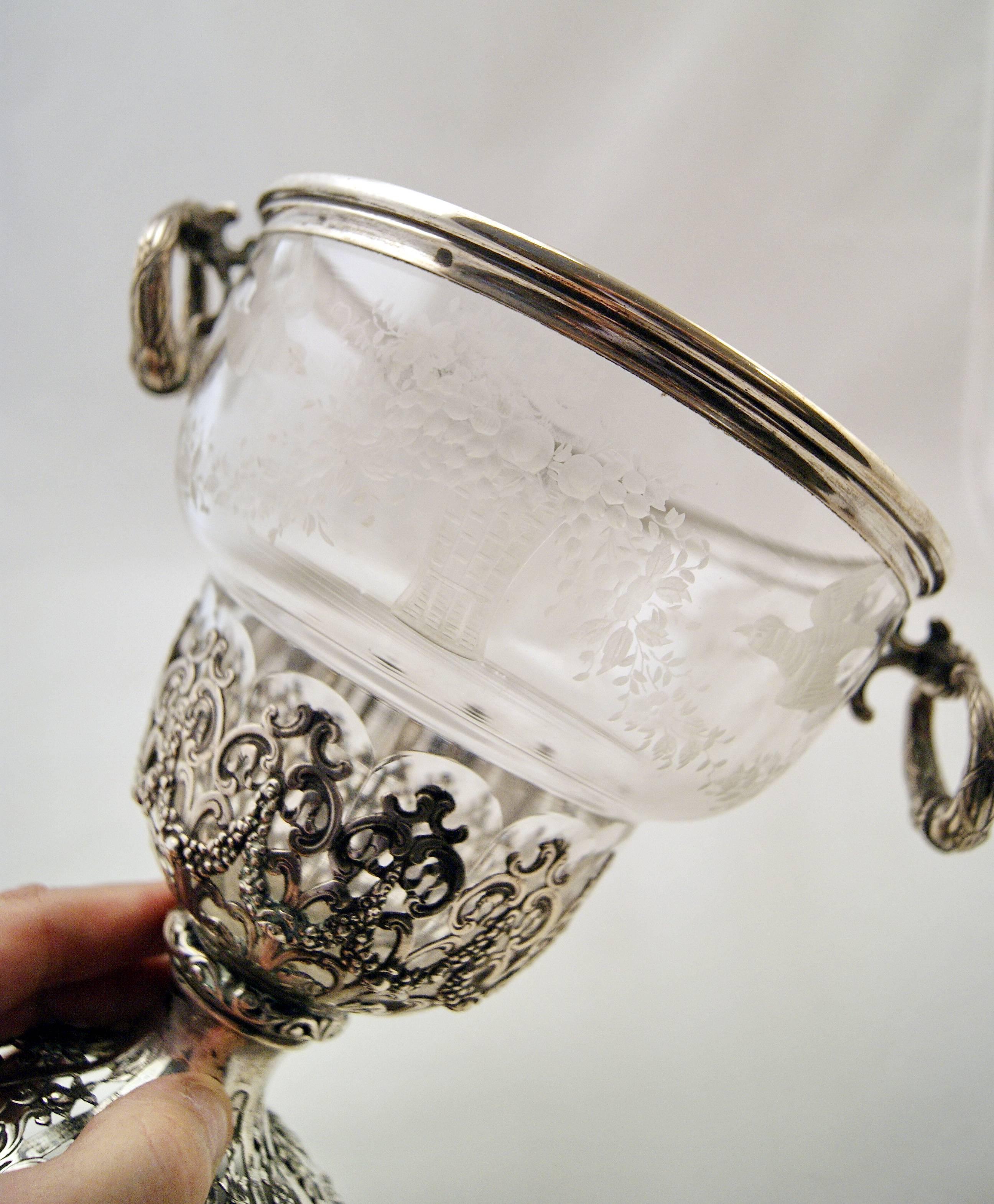 German Lidded Glass Goblet Silver Mountings Schleissner Hanau, circle 1880-90 3