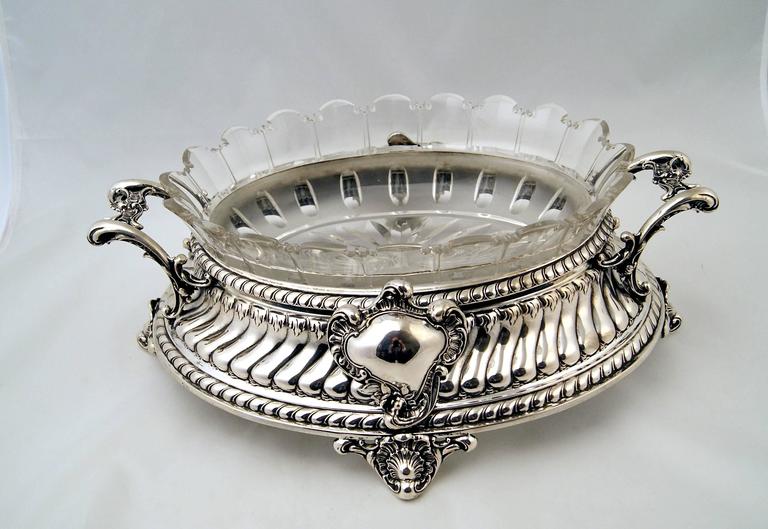 Late Victorian Silver Nouveau German Flower Bowl Glass Liner Koch & Bergfeld Bremen, circa 1890 For Sale