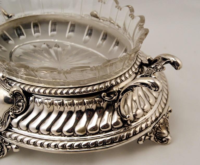 19th Century Silver Nouveau German Flower Bowl Glass Liner Koch & Bergfeld Bremen, circa 1890 For Sale
