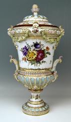 Dresden Donath and Co. Tall Lidded Vase Height 17.71 Inches Made, circa 1900