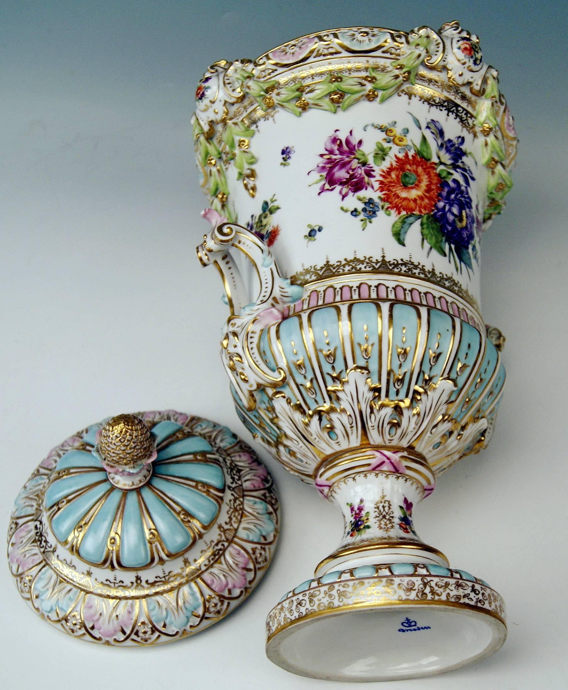 Early 20th Century Dresden Donath and Co. Tall Lidded Vase Height 17.71 Inches Made, circa 1900