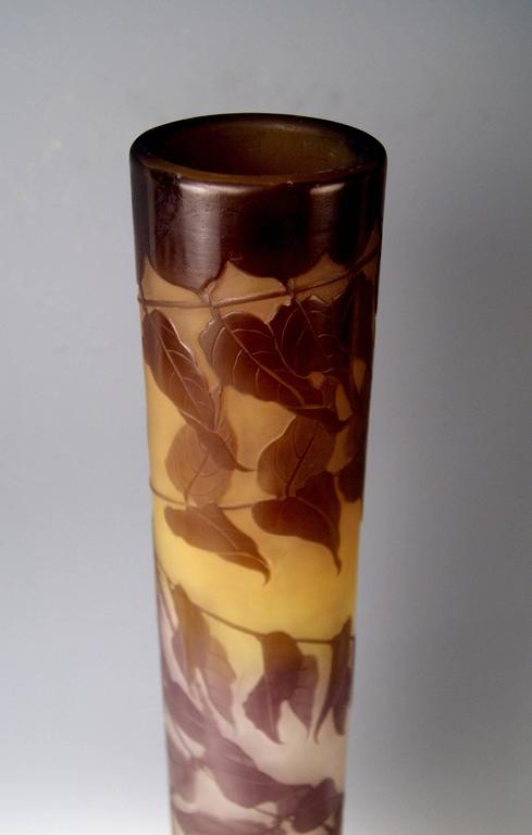 Etched Galle Nancy Huge Art Nouveau Stalky Vase Wysteria, ca 1904, Height:29.33 inches For Sale