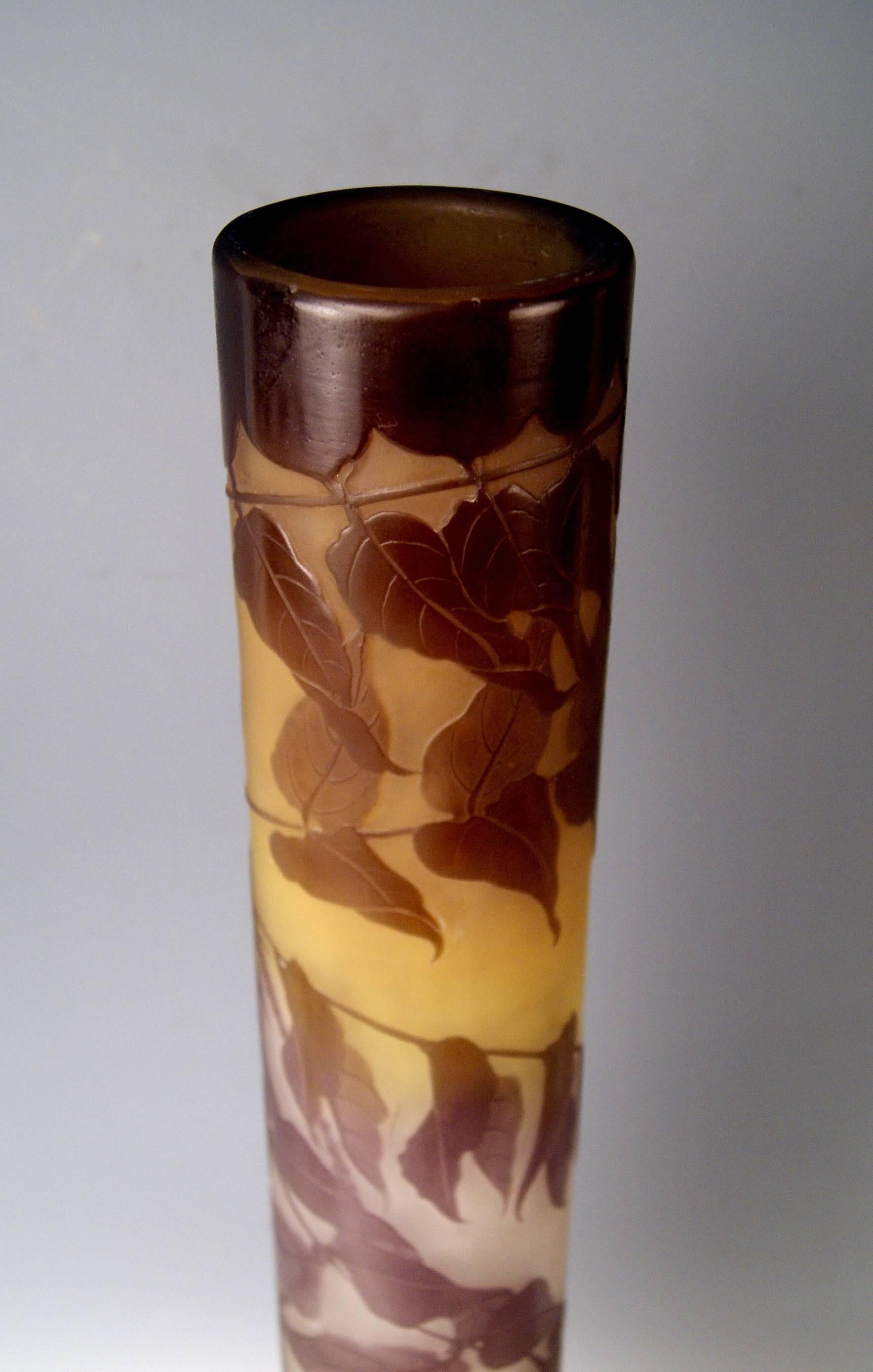 Etched Galle Nancy Huge Art Nouveau Stalky Vase Wysteria, ca 1904, Height:29.33 inches