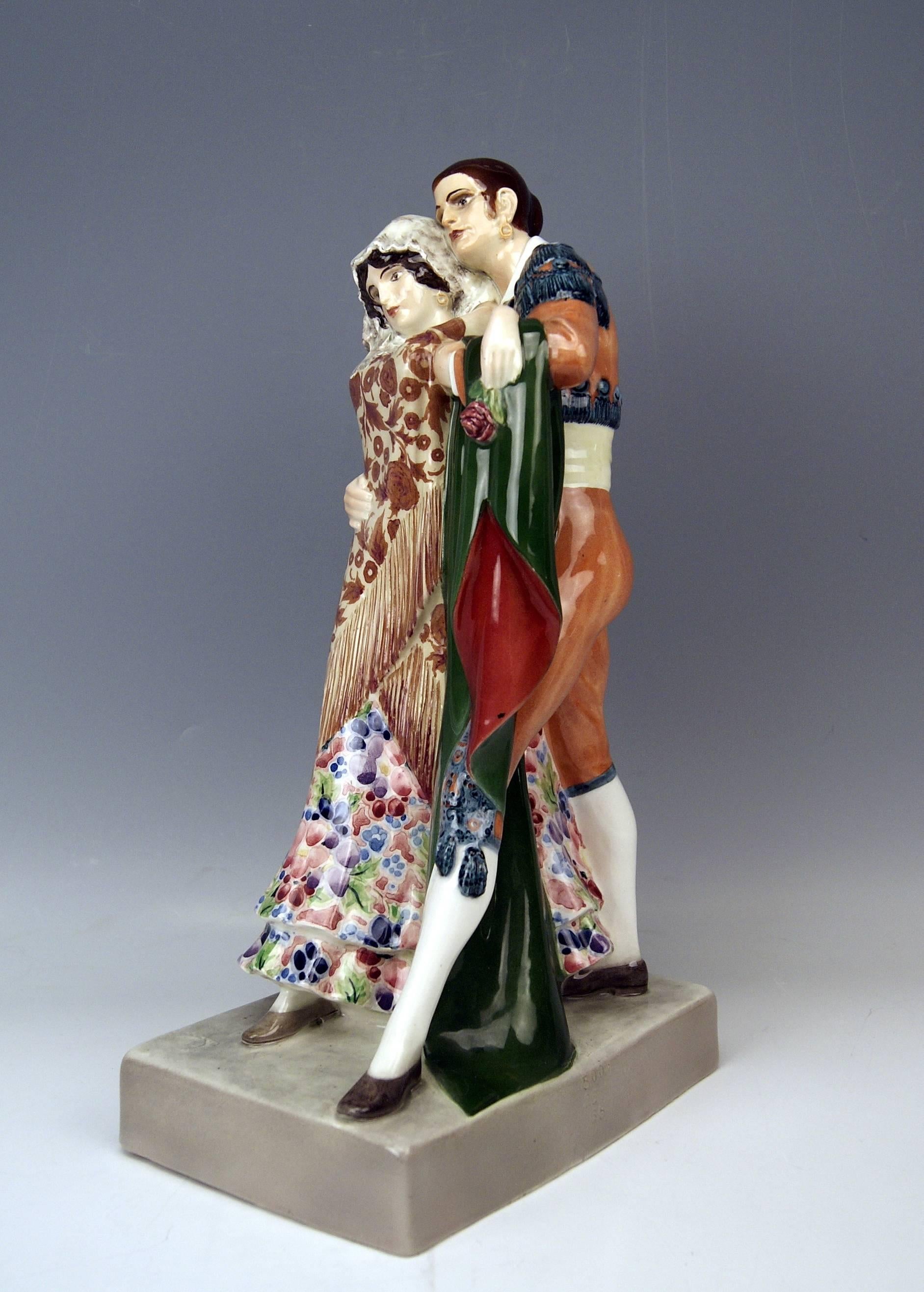 Goldscheider Vienna Dancing Spanish Couple by Karl Perl, circa 1922 For Sale 3