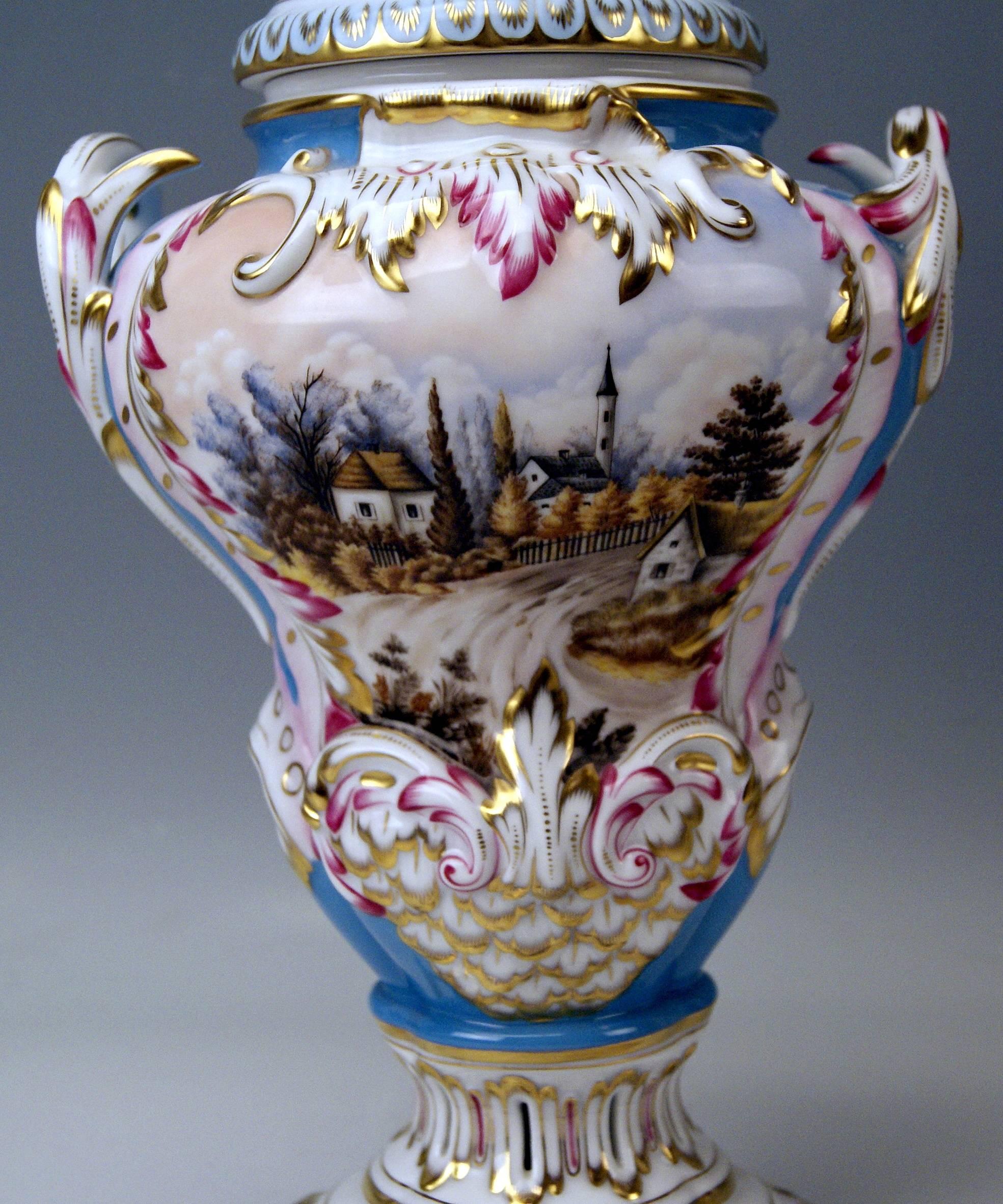 Hungarian Herend Lidded Vase Picture Paintings by Istvan Lazar (1993), Height:14.76 inches