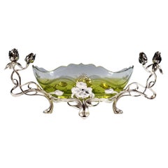 Jugendstil-Jardiniere, Rosenranken und grünes Klarglas, WMF Deutschland, 1910