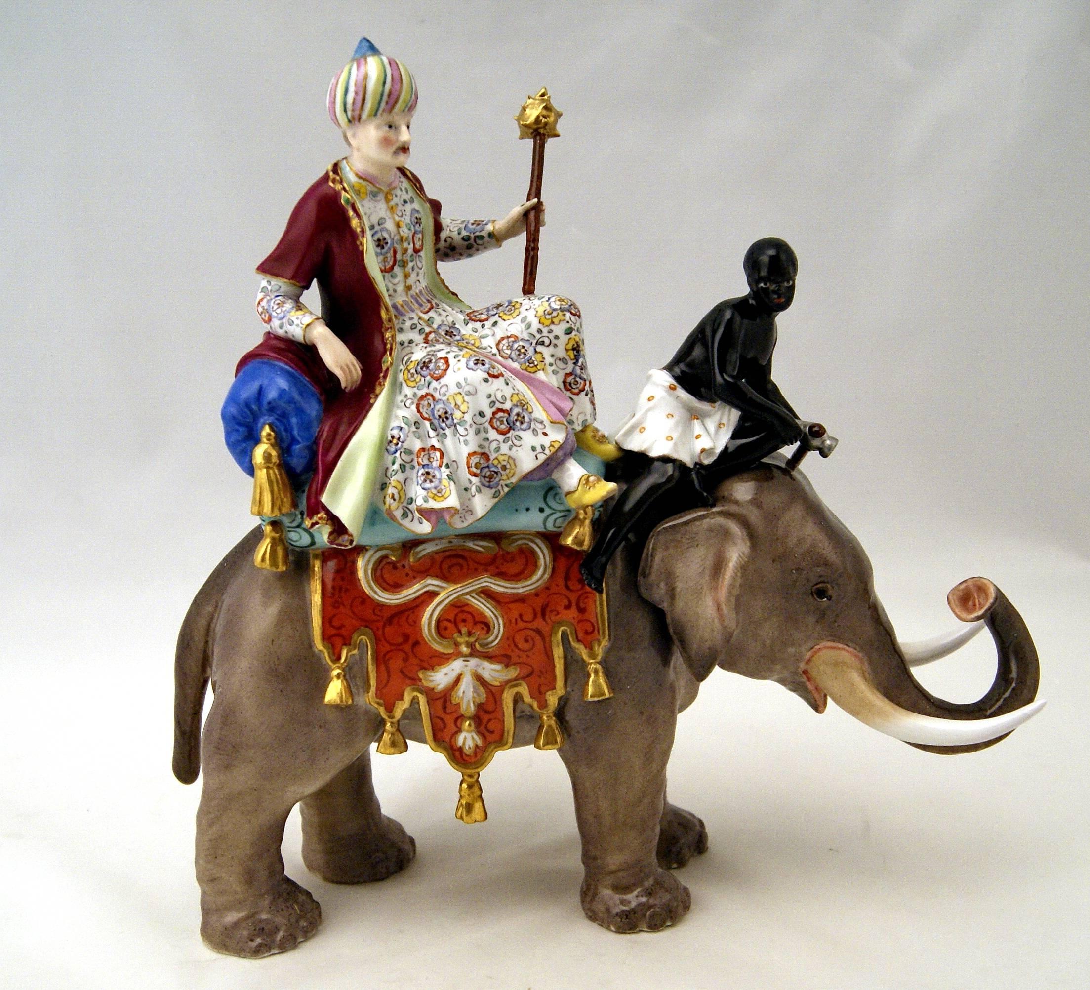Painted MEISSEN GORGEOUS FIGURINE GROUP PERSIAN NOBLEMAN ON ELEPHANT BY KAENDLER c.1850