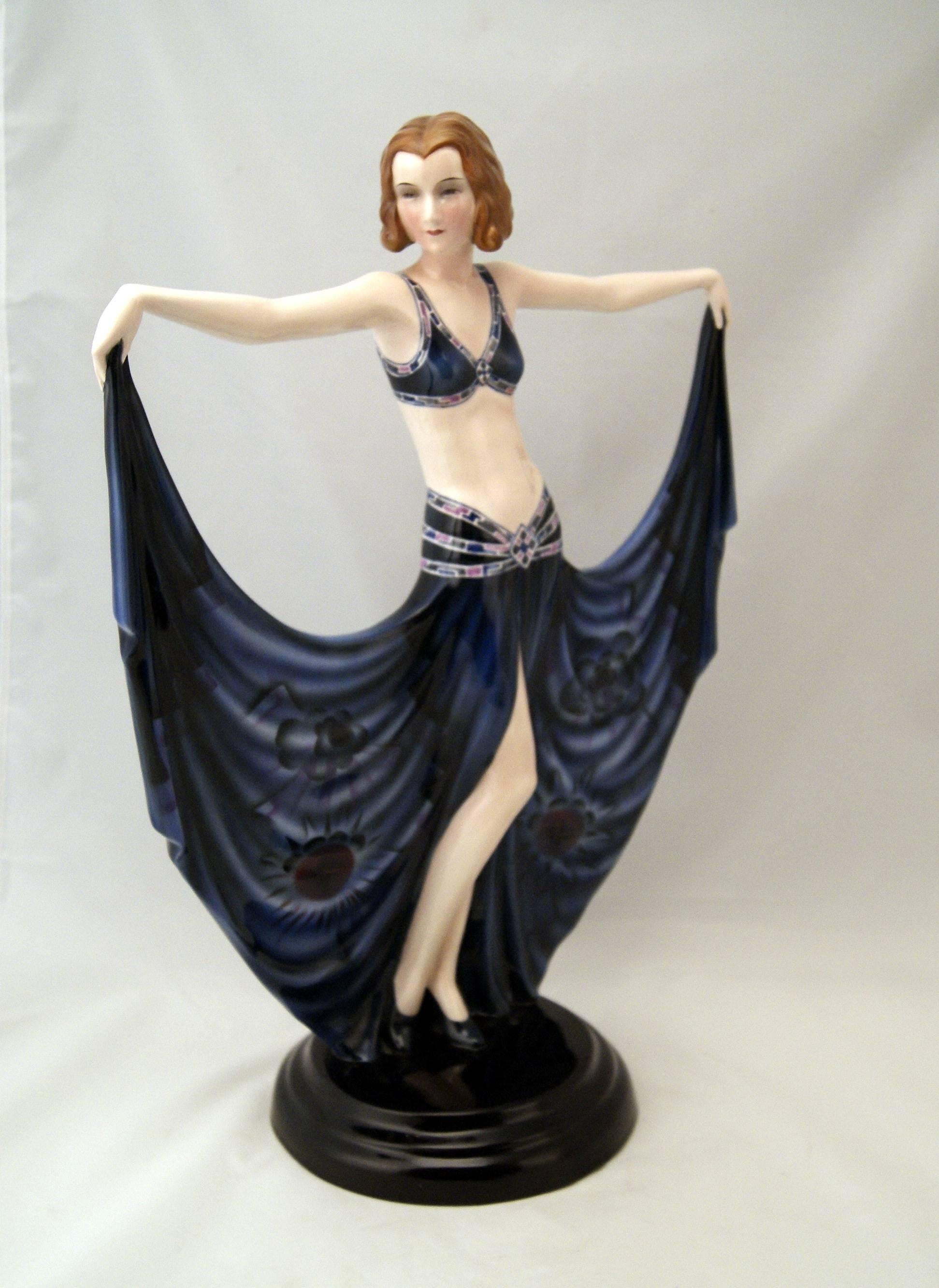 Art Deco Goldscheider Vienna Tall Lady Dancer by J. Lorenzl, height: 19.88 inches c.1930