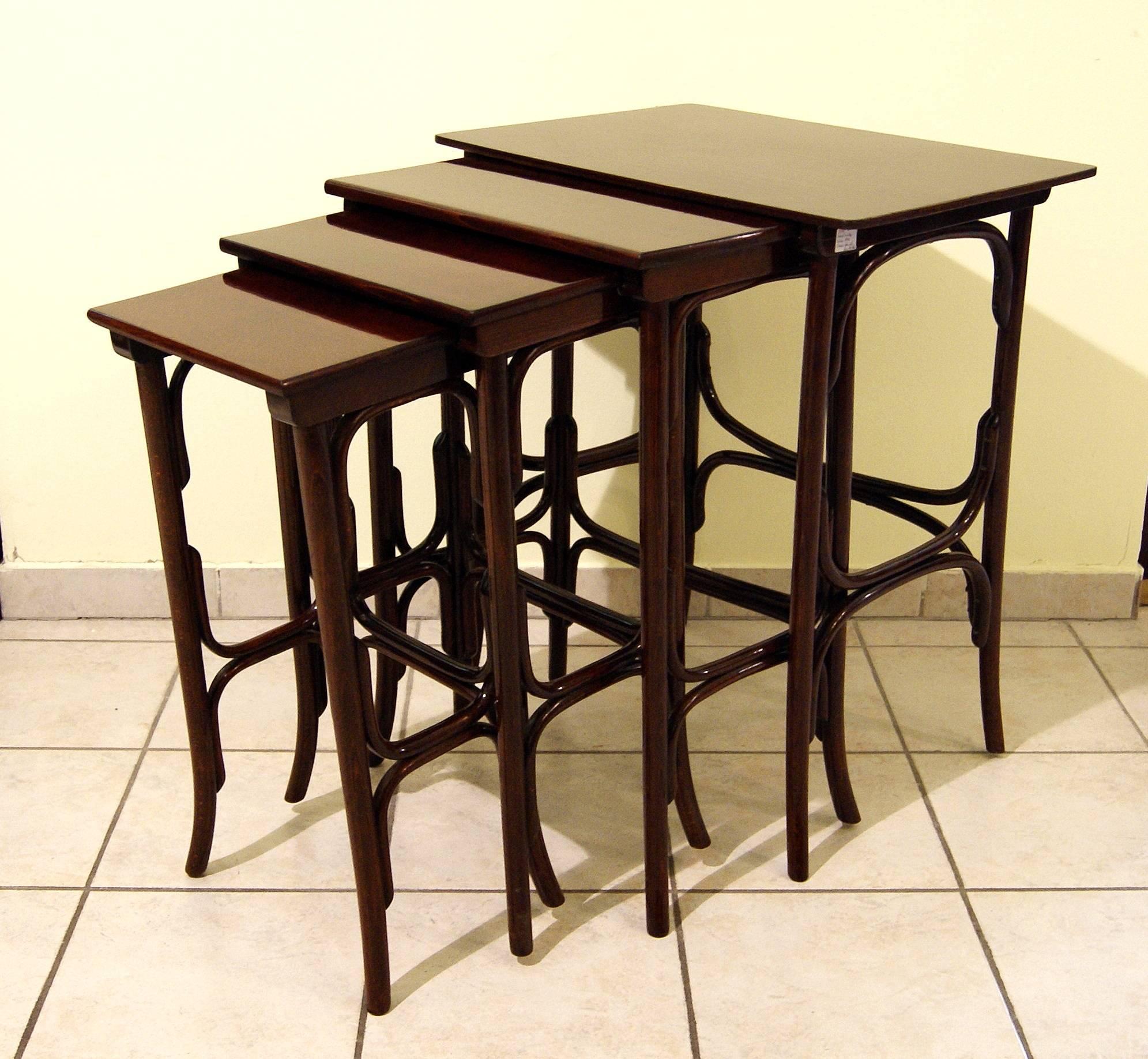 Stained Thonet Art Nouveau Vienna Nesting Tables Four Pieces Model Number 10, circa 1905