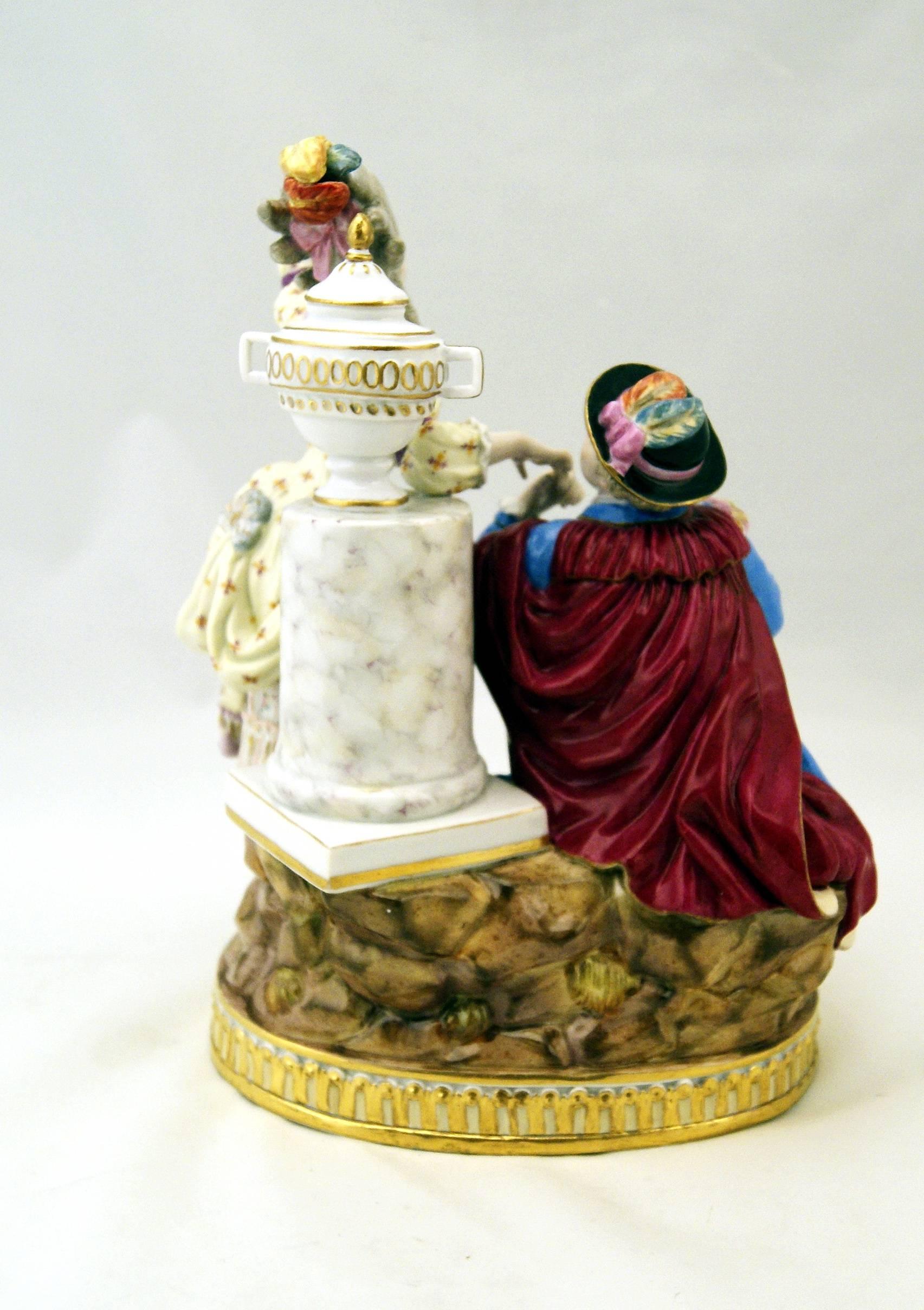 Painted Meissen So-Said Swedish Court Group Rococo Figurines by M.V.Acier, circa 1860