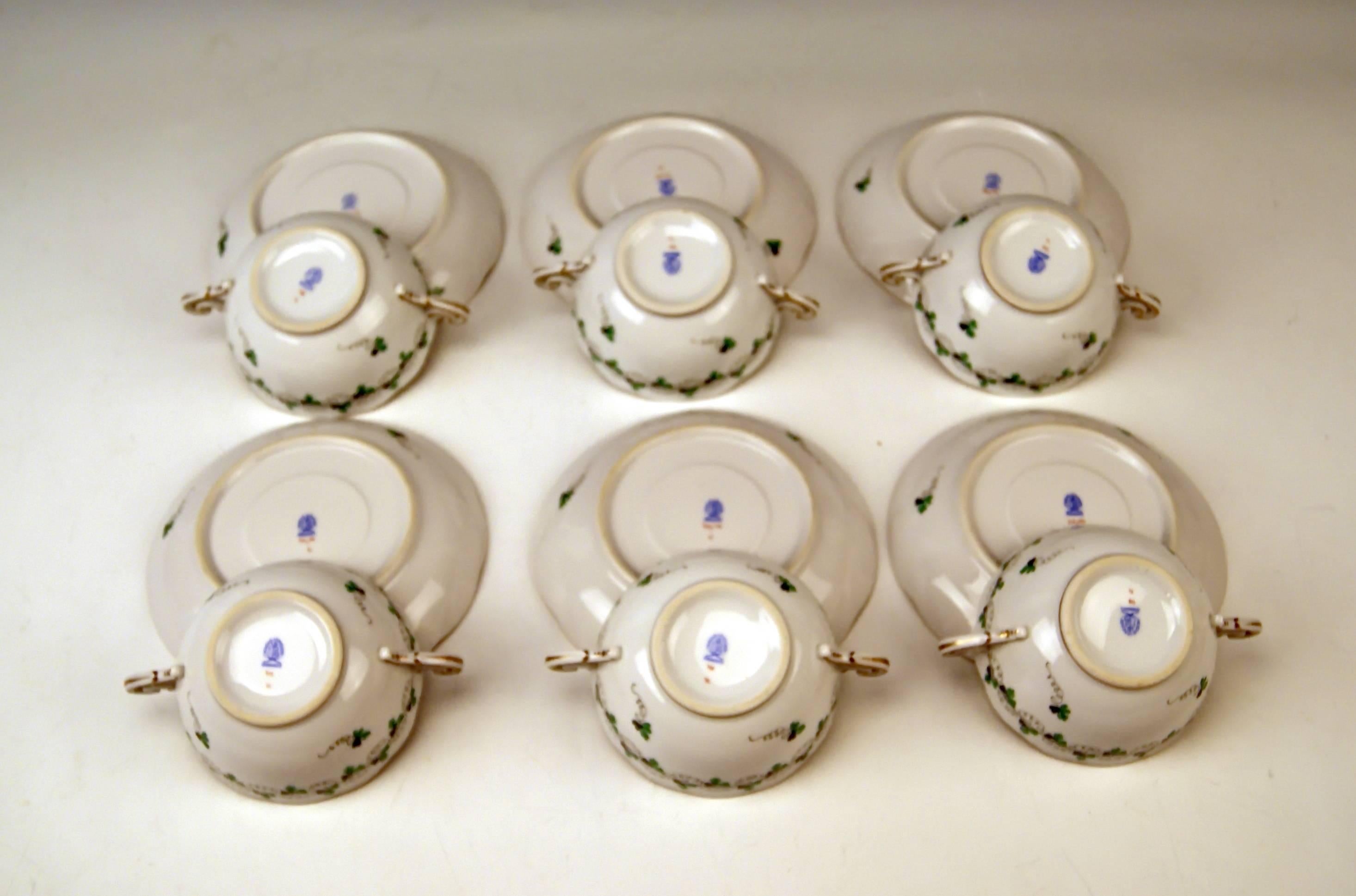 Hungarian Herend Soup Bowls for Six Persons Decor Persil, circa 1960 For Sale
