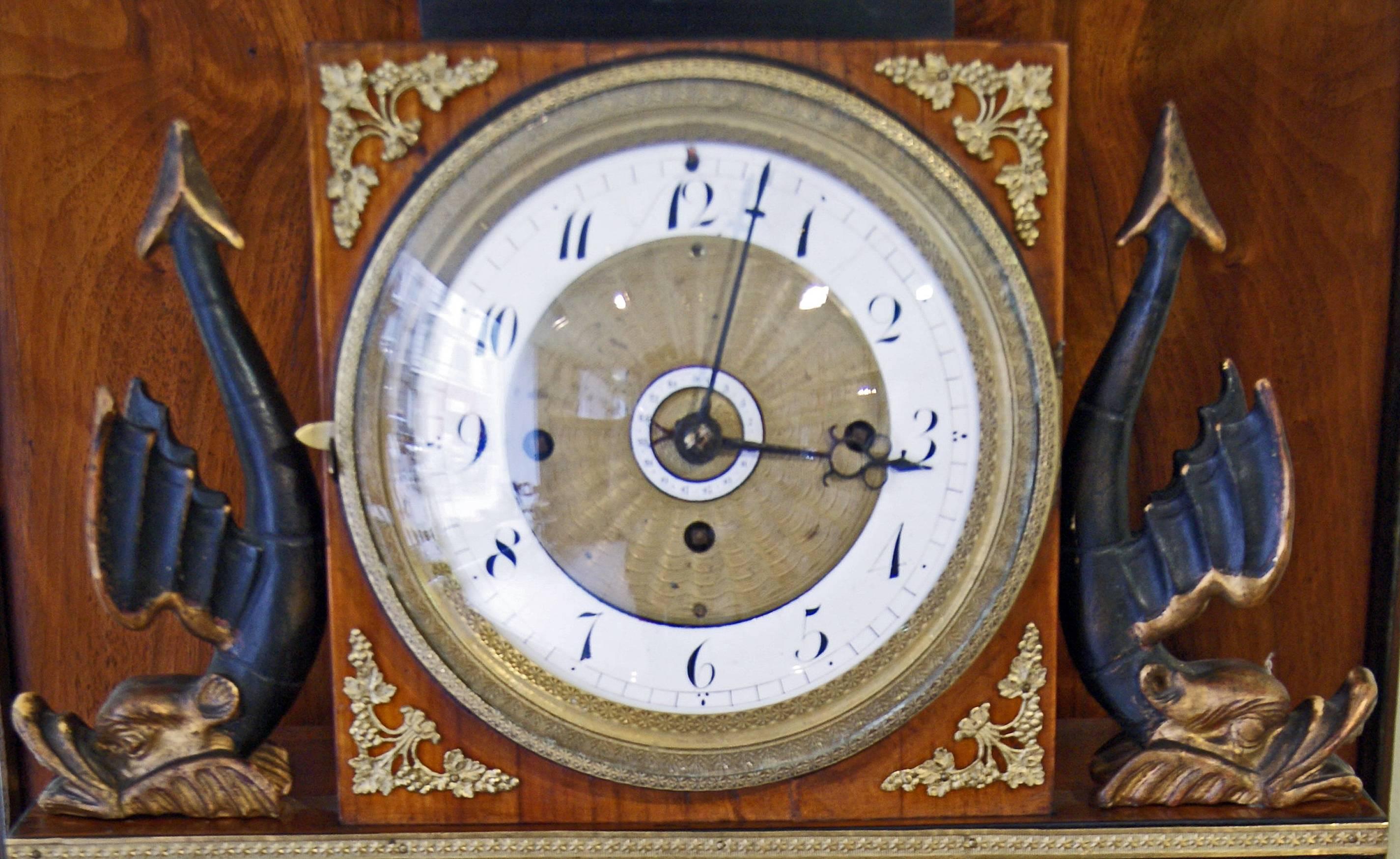 Austrian Vienna Empire Mantel Table Clock Wooden Chest, circa 1815