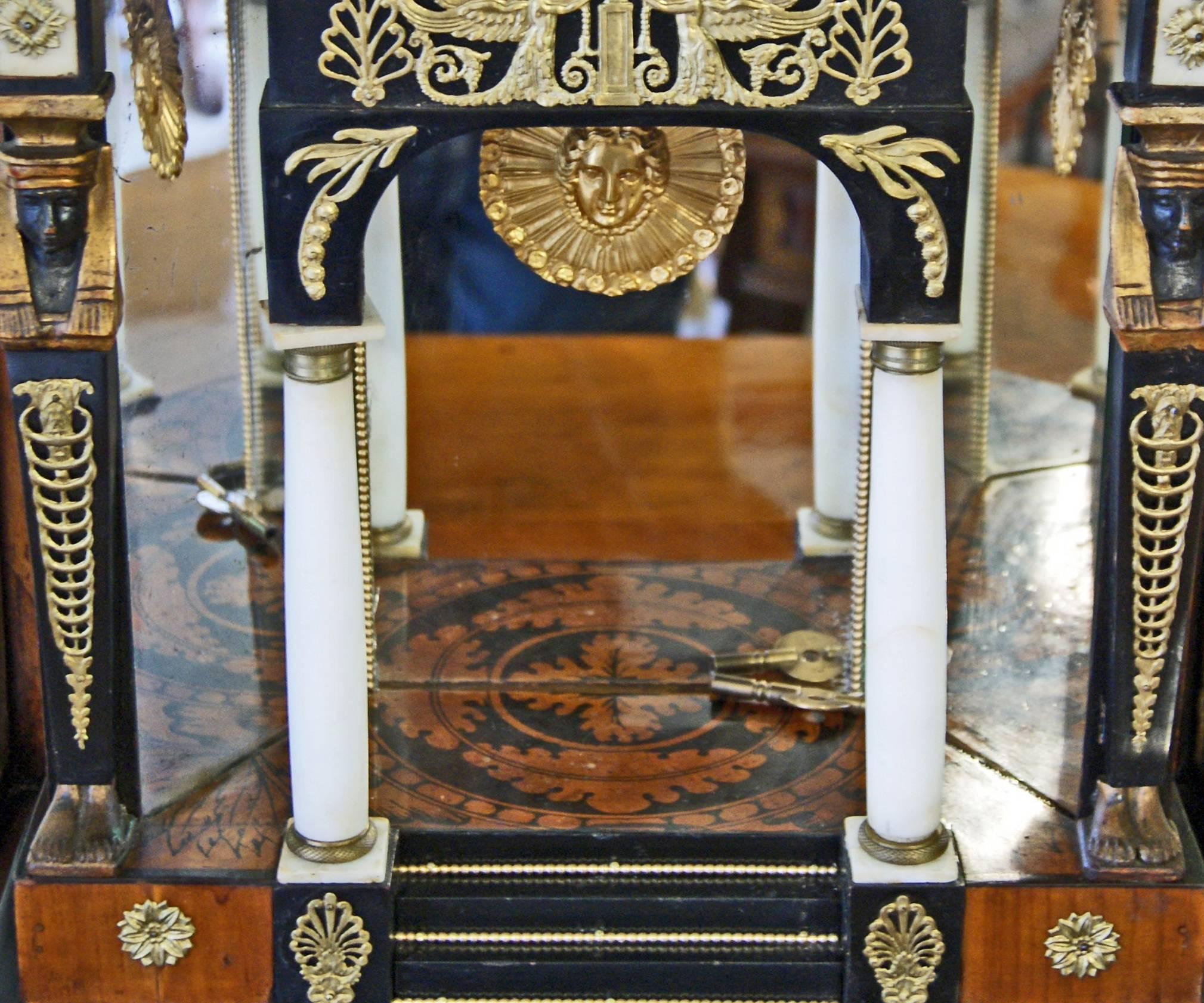 18th Century Vienna Empire Mantel Table Clock Wooden Chest, circa 1815