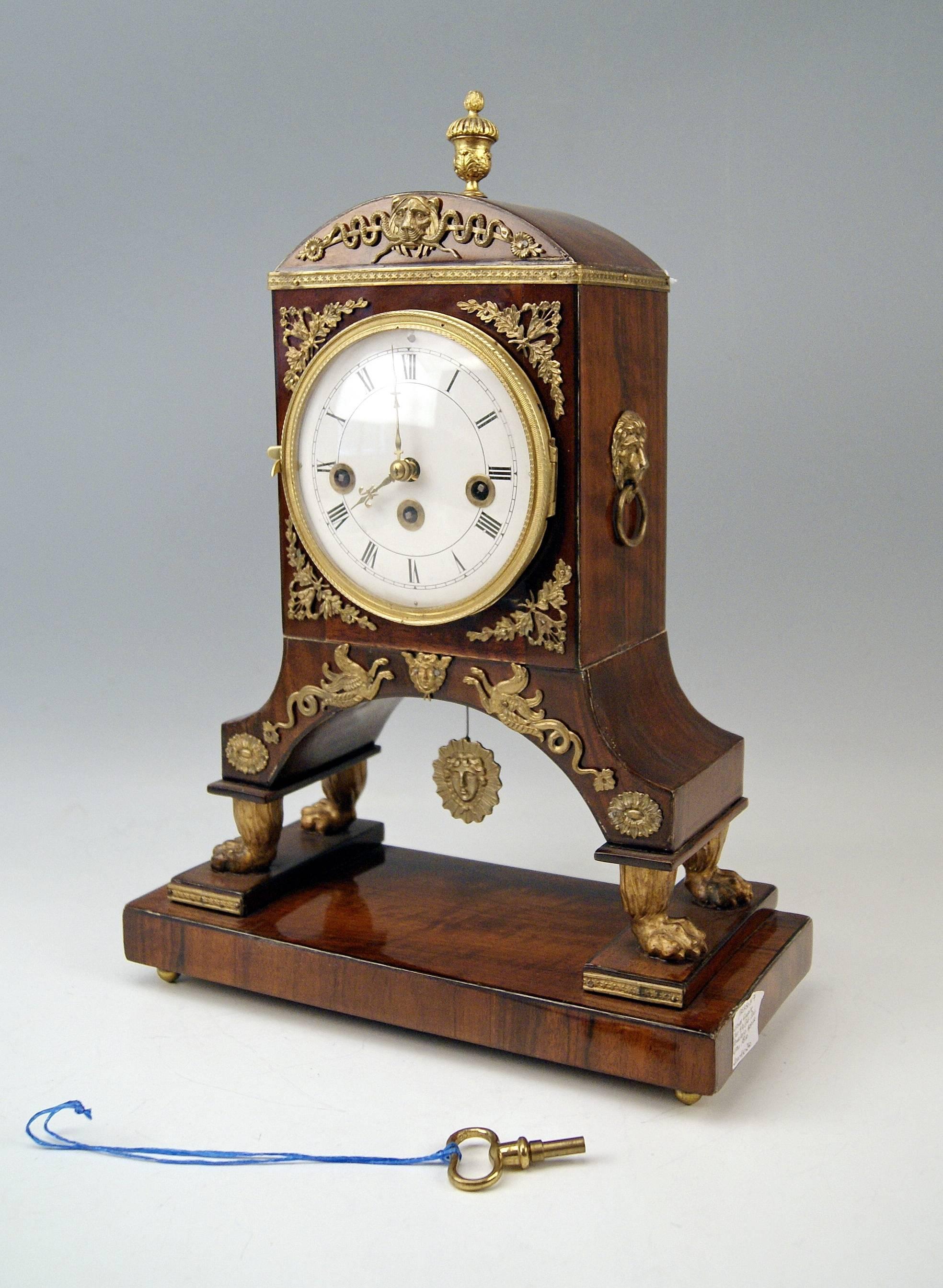 Austrian Vienna Empire Mantel Table Clock Wooden Chest, circa 1820