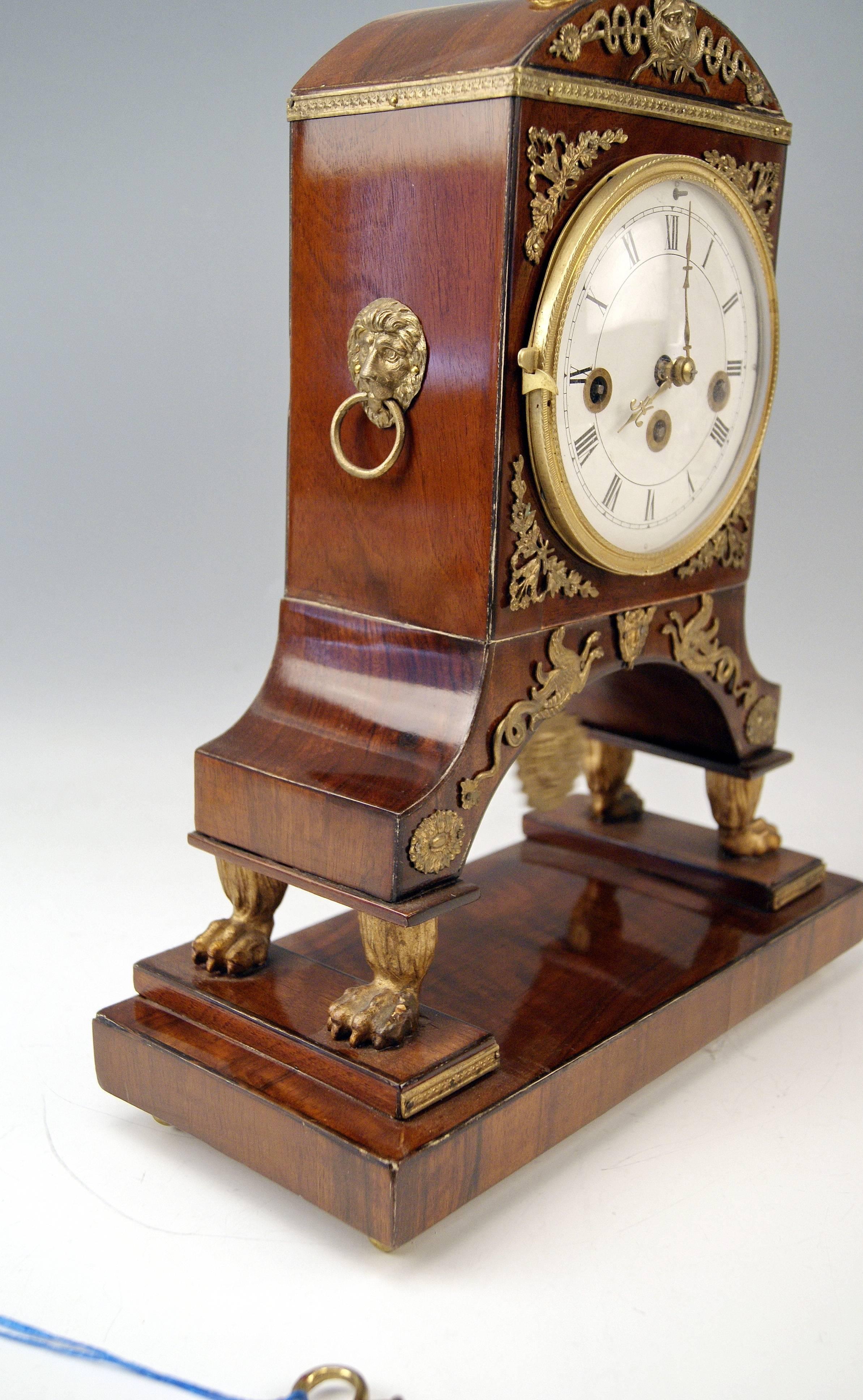 Bronze Vienna Empire Mantel Table Clock Wooden Chest, circa 1820