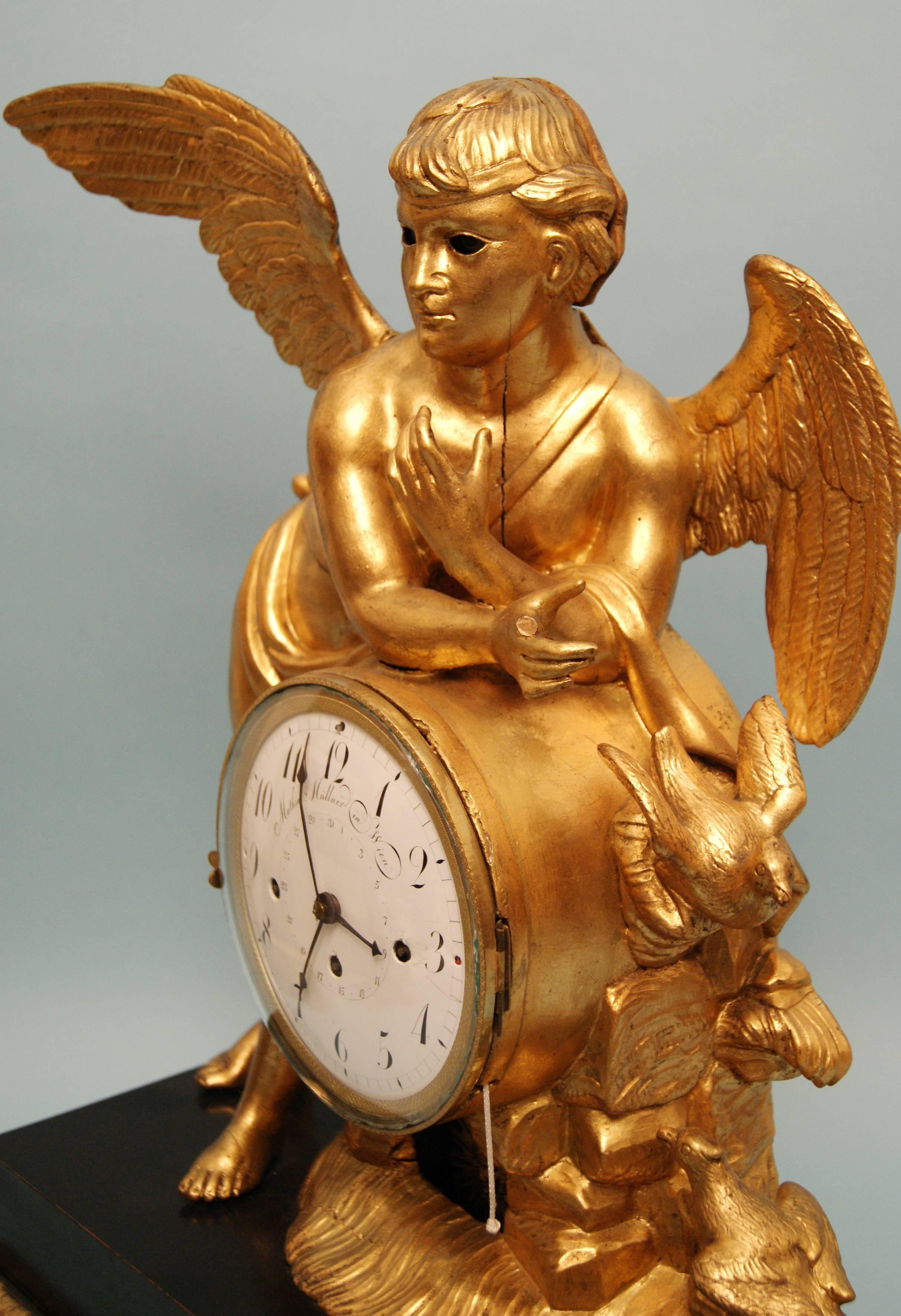 Vienna Classicism Mantel Table Clock Gilt Winged Cherub, circa 1800 2