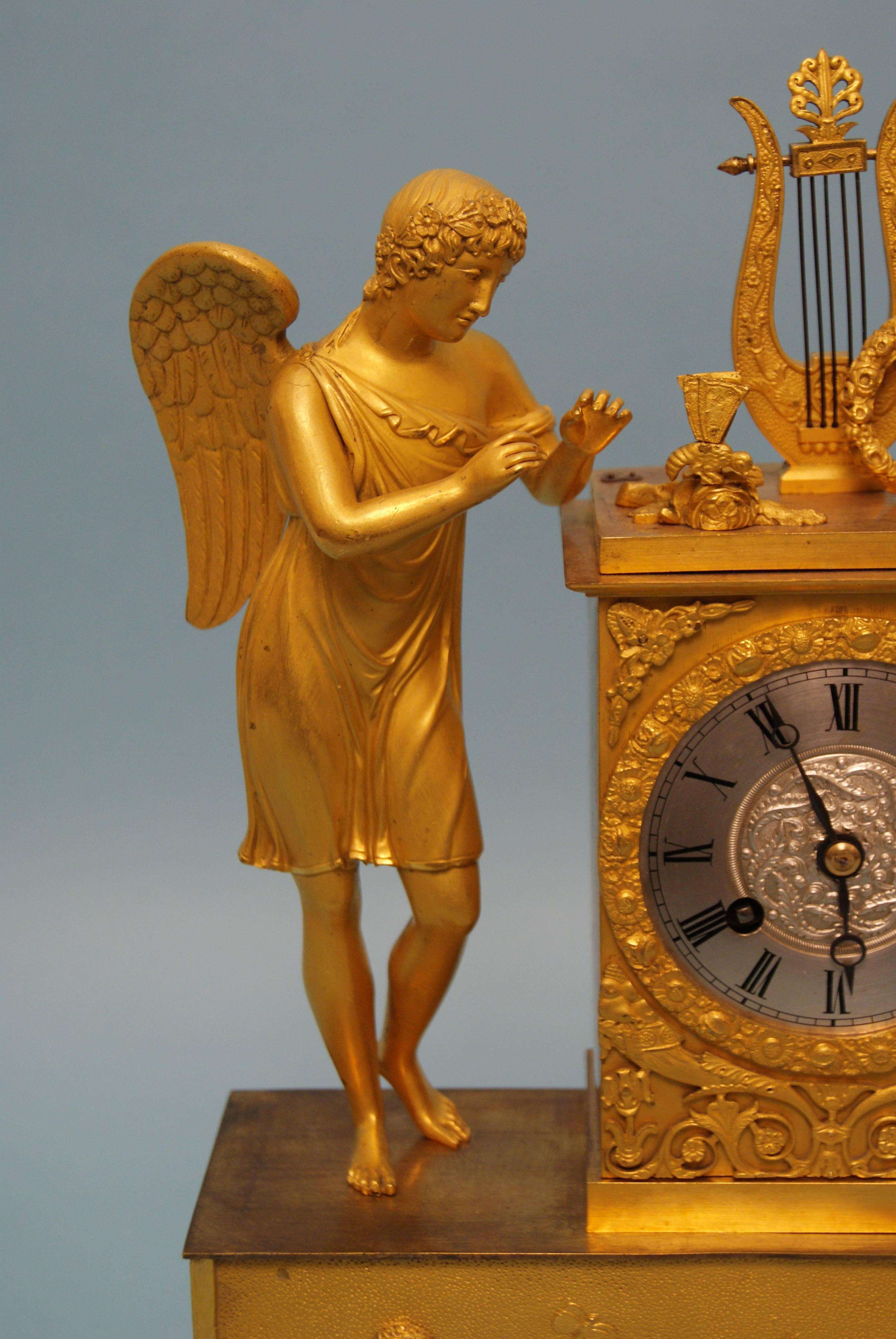 French Ormolu Mantle Clock with God Apoll Era Louis-Philippe I, circa 1840 2