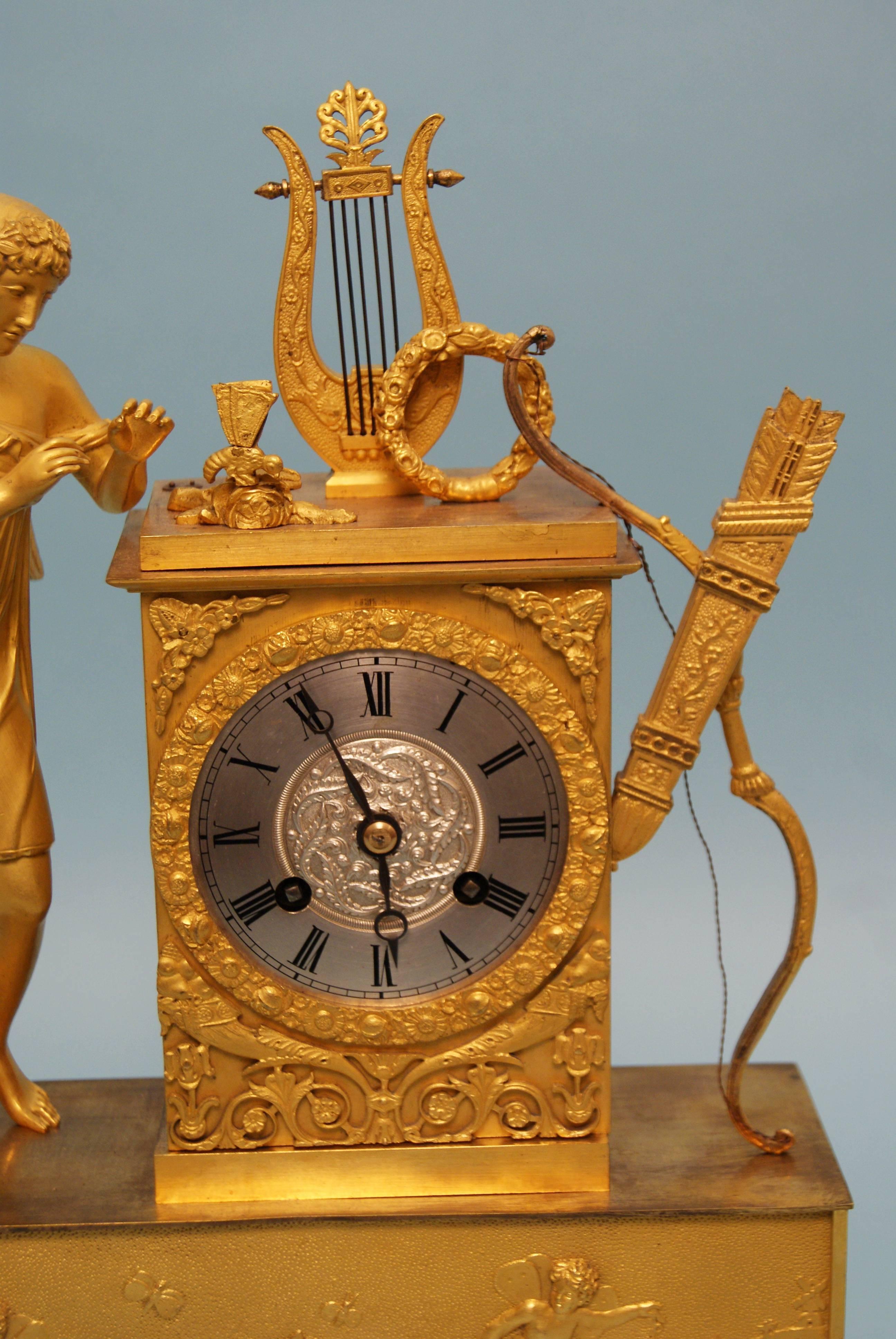 French Ormolu Mantle Clock with God Apoll Era Louis-Philippe I, circa 1840 3