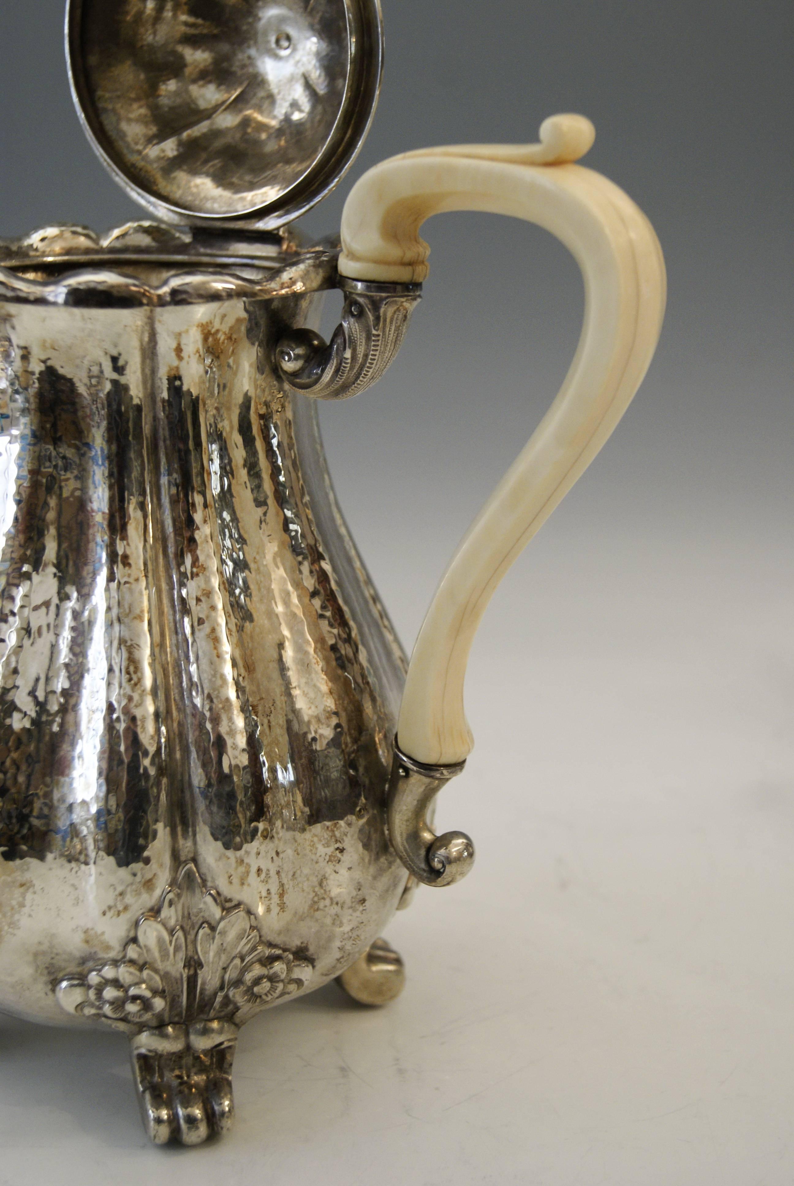 19th Century Silver Hanau Coffee Tea Set Baroque Style Made by Schleissner Germany Circa 1890 For Sale