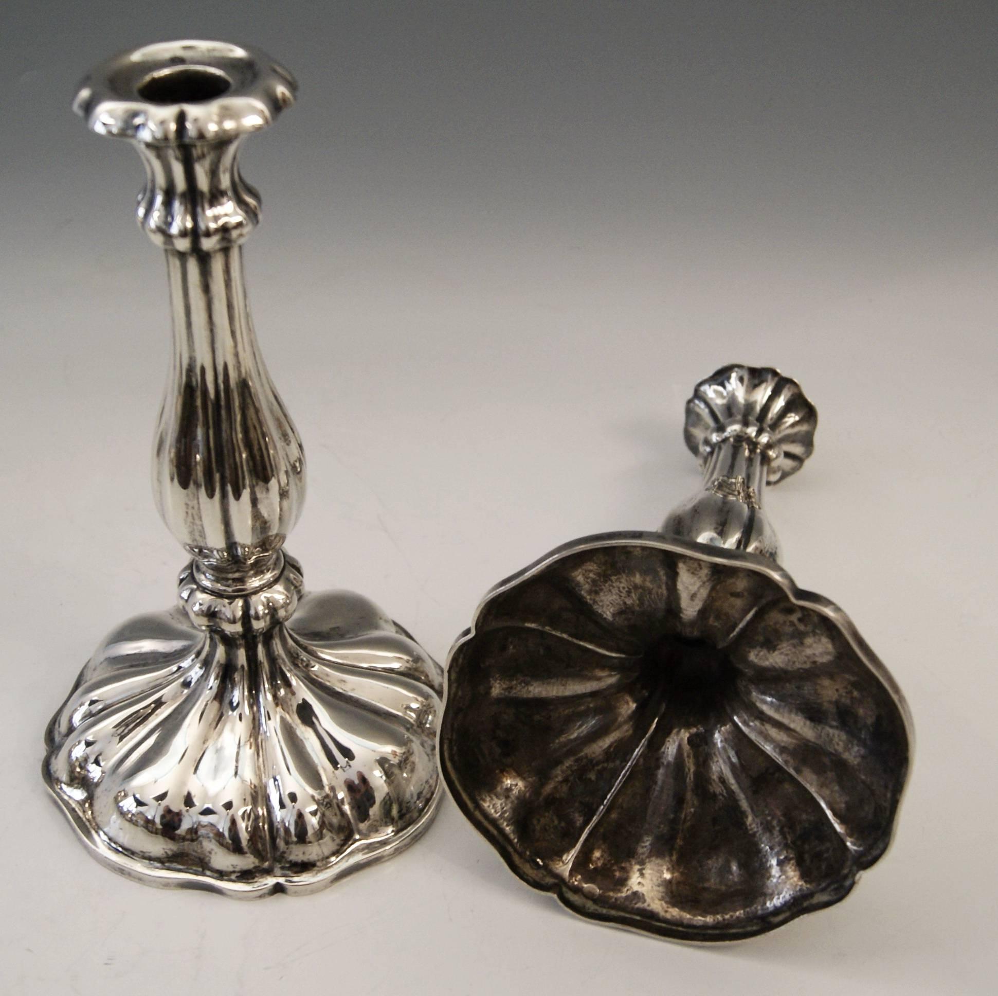 Biedermeier Silver 13 Lot Austrian Pair of Candlesticks Vienna by Master J.Wiederspoeck 1855 For Sale