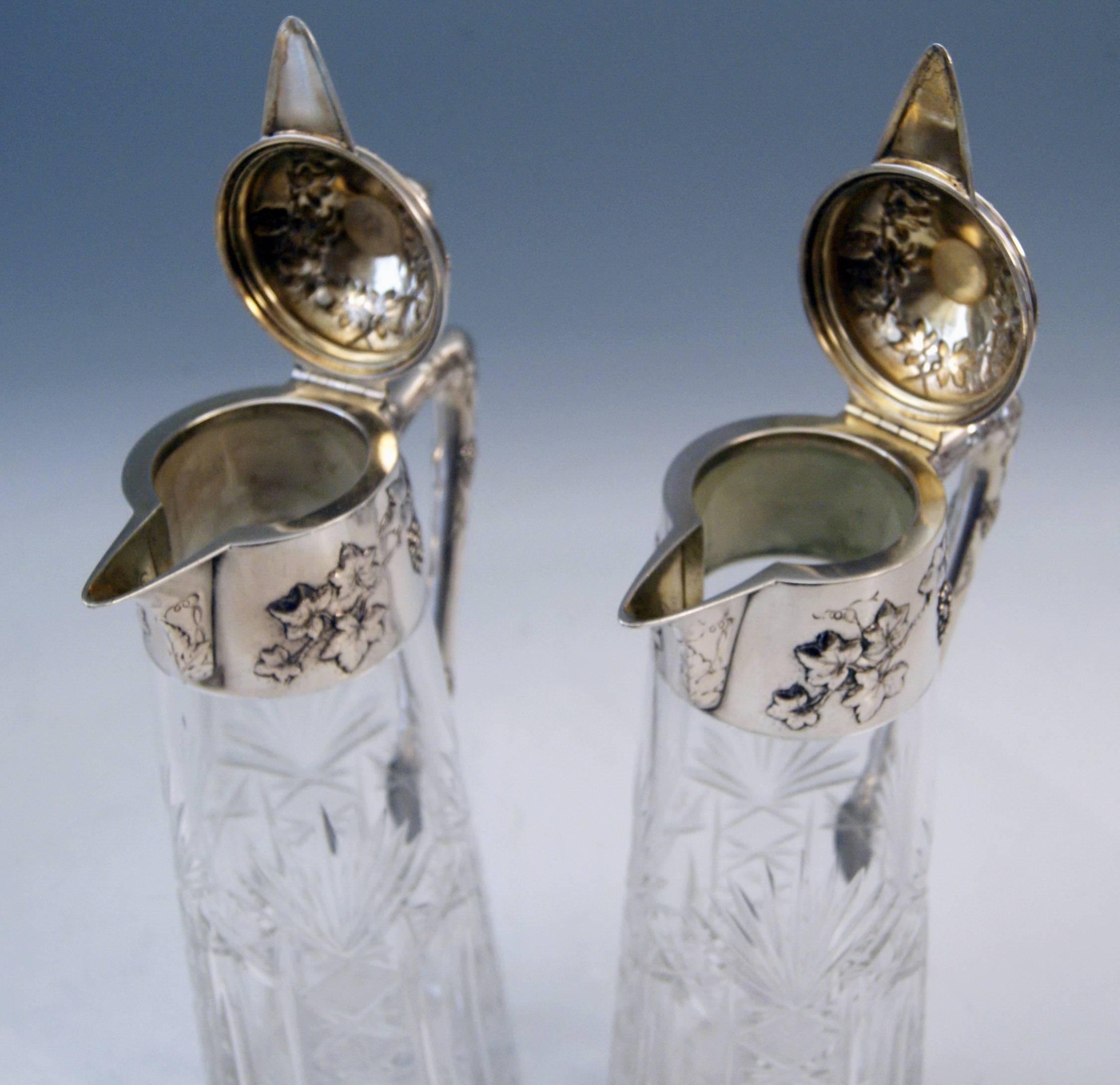  Silver Austria Viennese Pair of Glass Decanters Carafes, circa 1900 In Excellent Condition In Vienna, AT