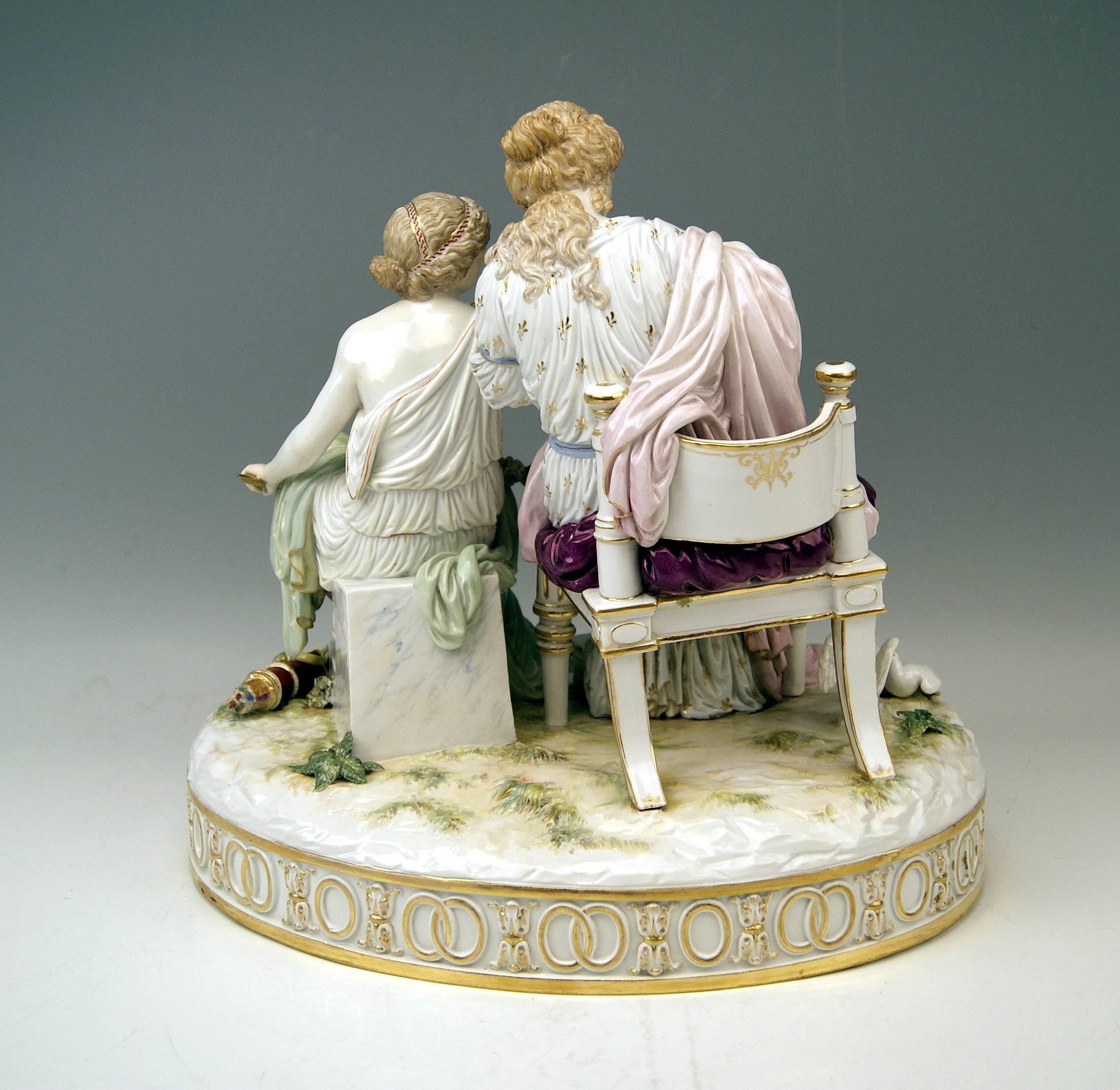 Neoclassical Meissen Tall Figurines Cupid in Dire Straits by C. G. Juechtzer, circa 1870