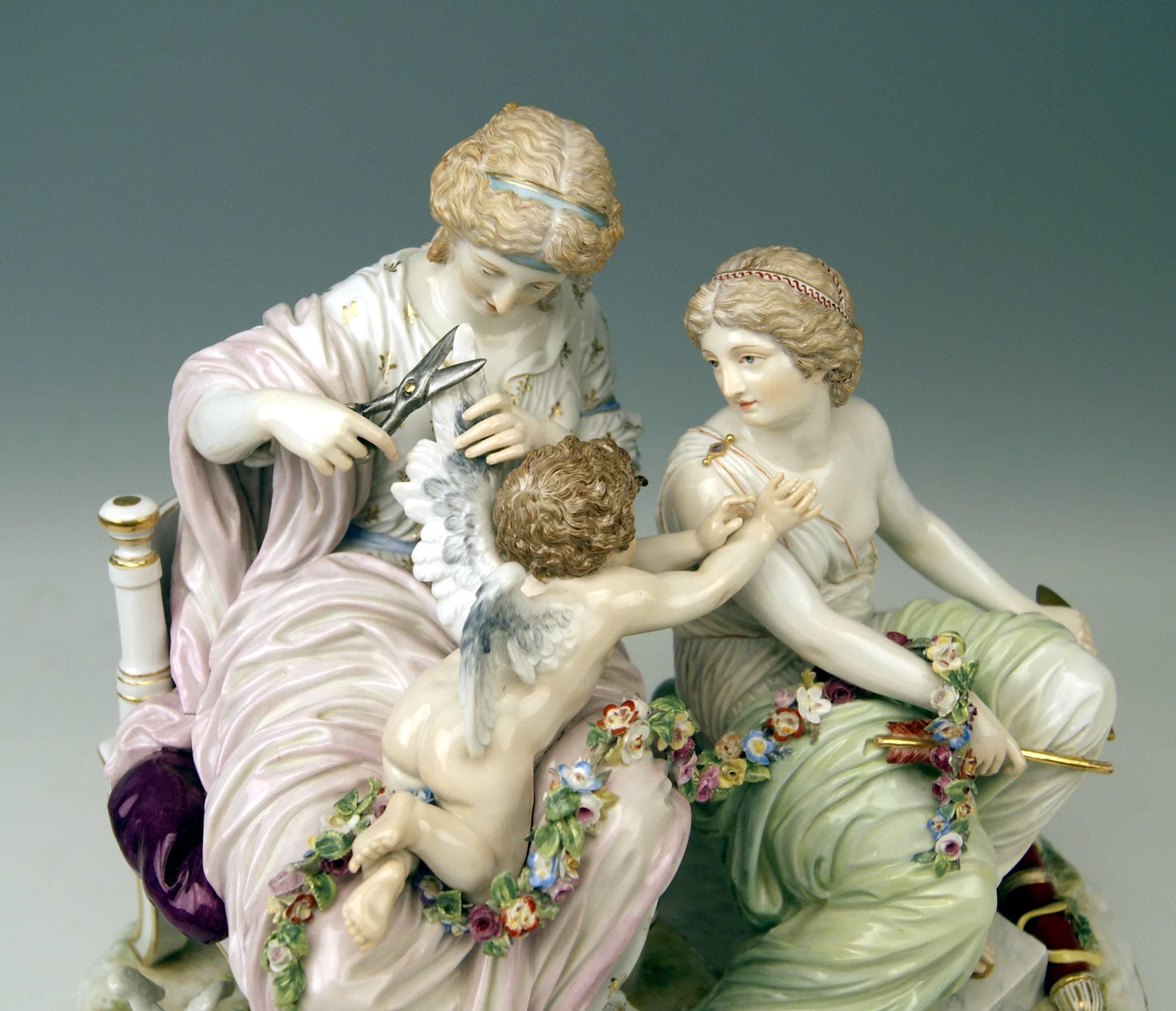 German Meissen Tall Figurines Cupid in Dire Straits by C. G. Juechtzer, circa 1870