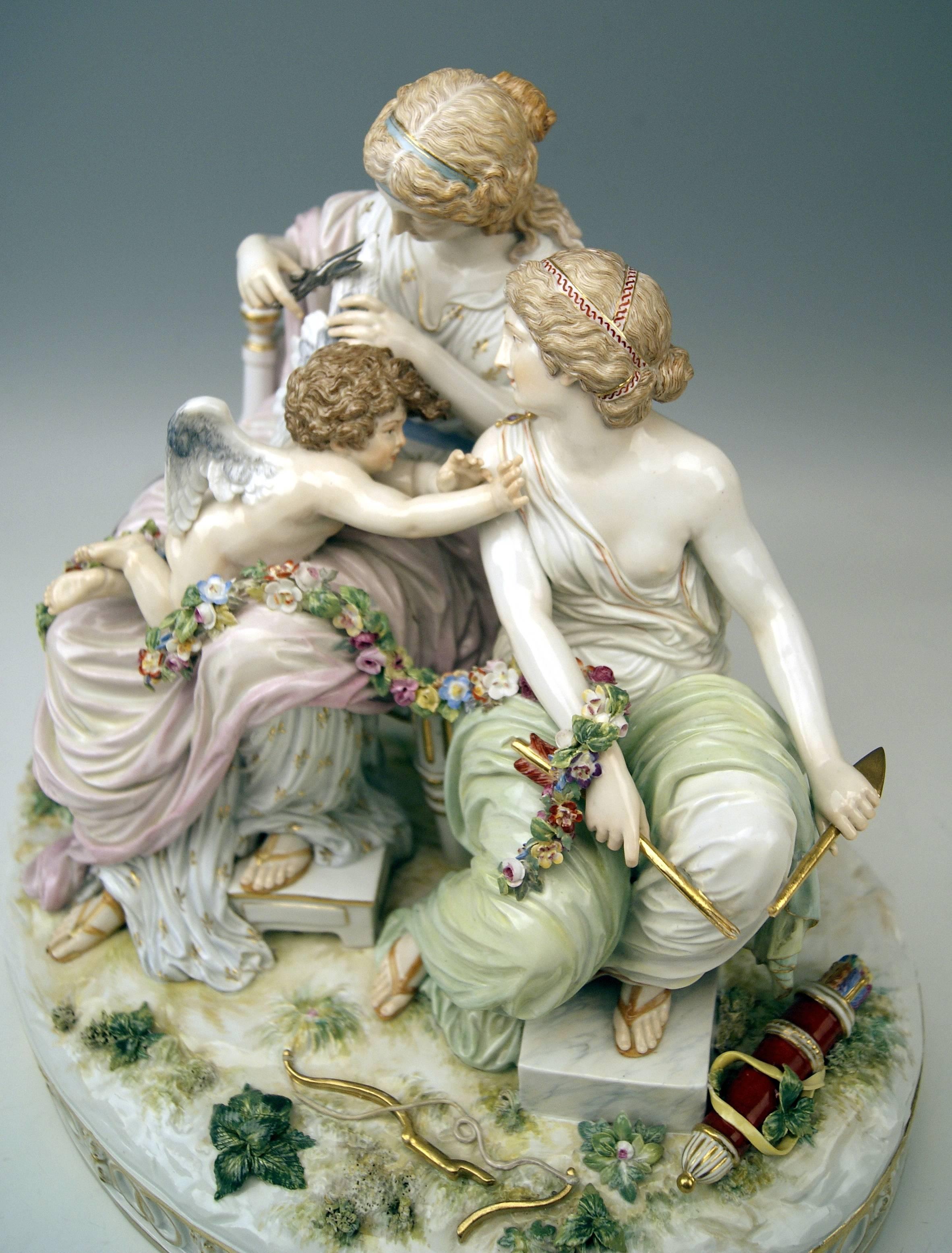 19th Century Meissen Tall Figurines Cupid in Dire Straits by C. G. Juechtzer, circa 1870