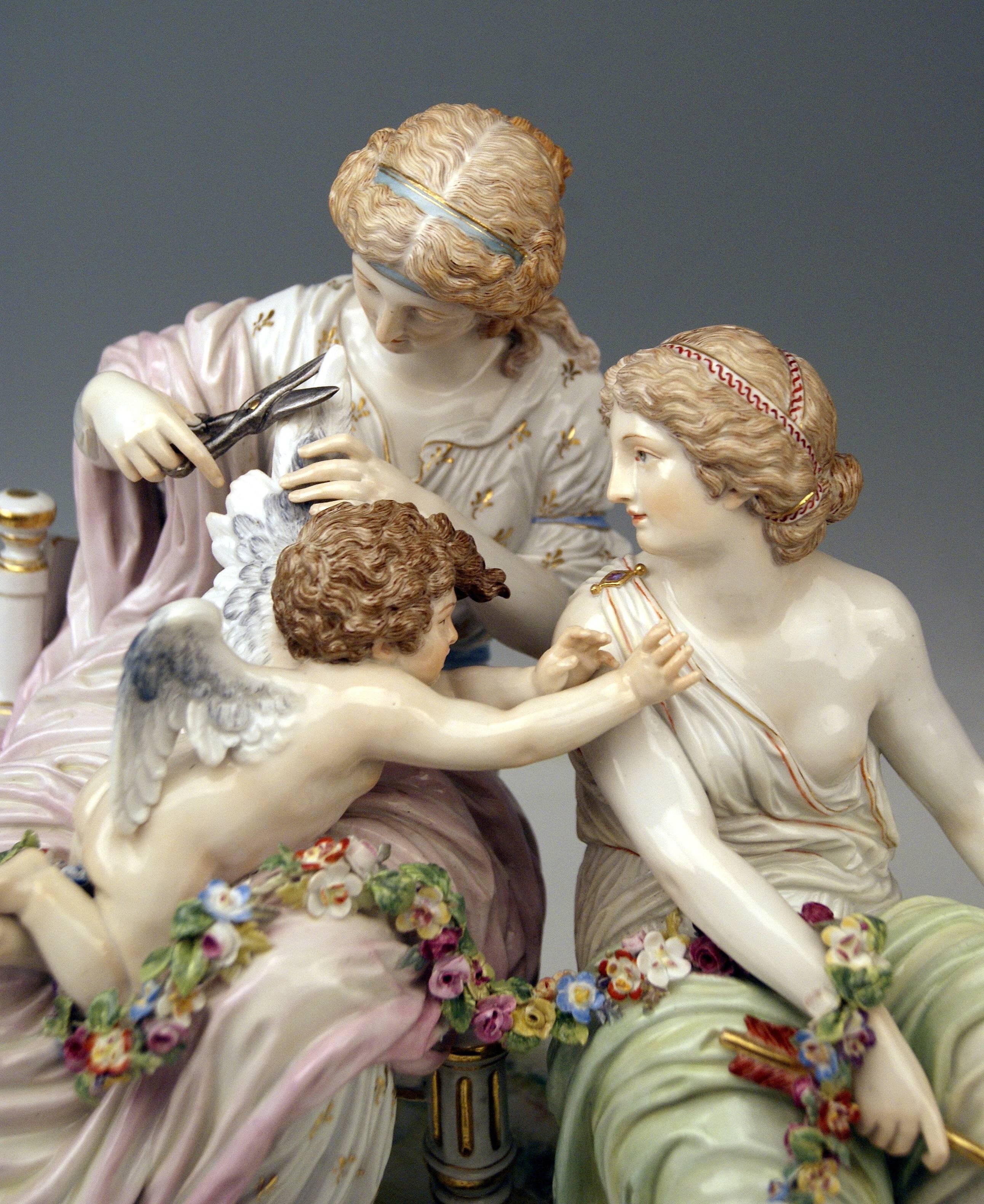 Meissen Tall Figurines Cupid in Dire Straits by C. G. Juechtzer, circa 1870  1