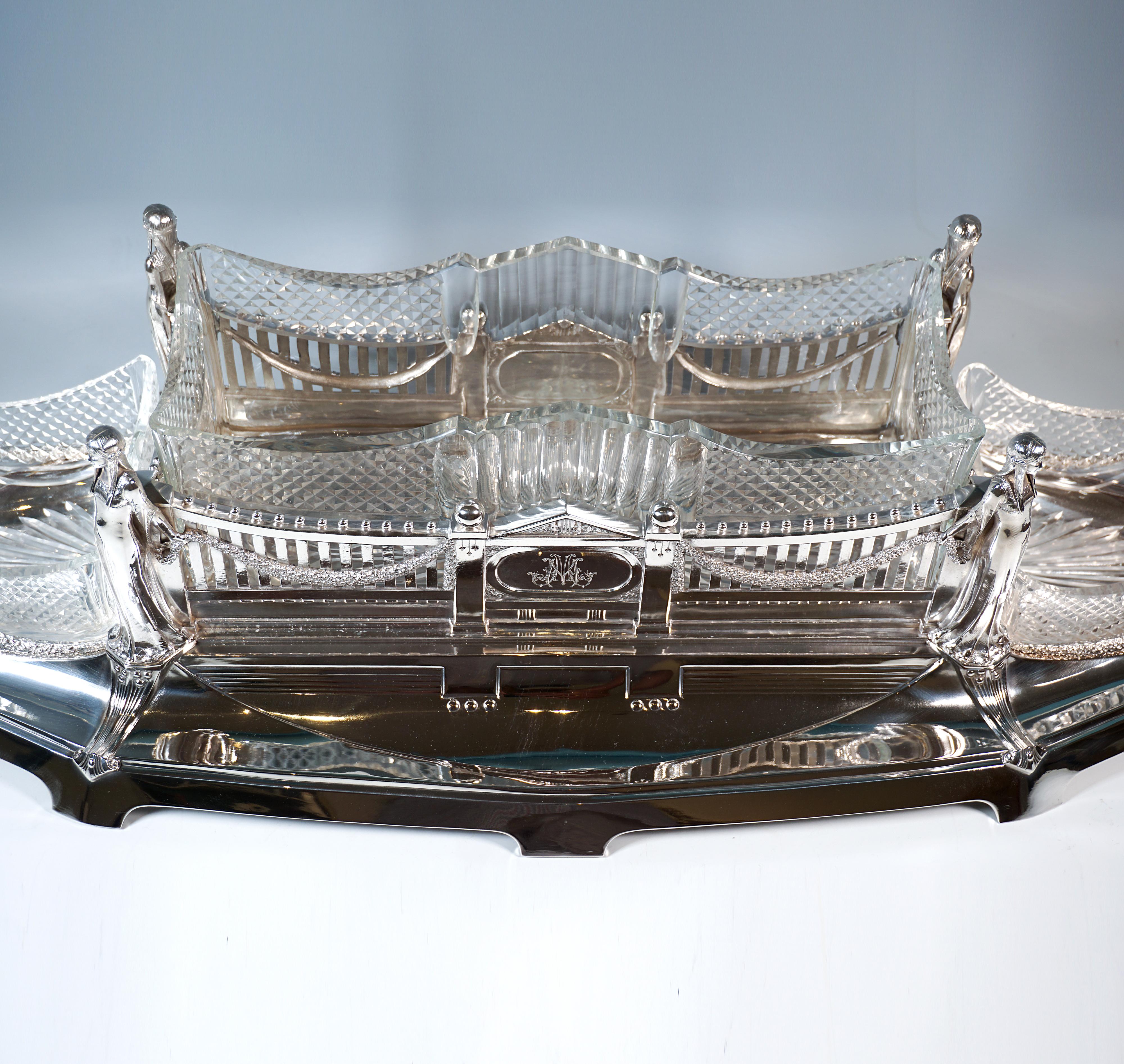 Allemand Très grande jardinière en argent avec 3 verres, Wilkens & Sons, Allemagne 1906 en vente