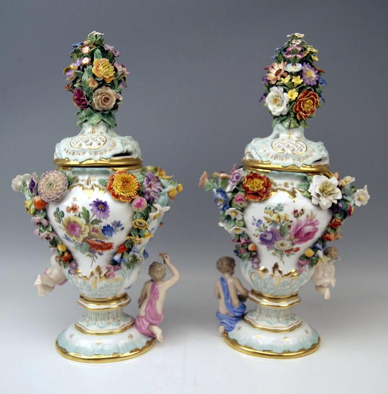 Meissen Two Tall Potpourri Vases Vintage Abundant Sculptured