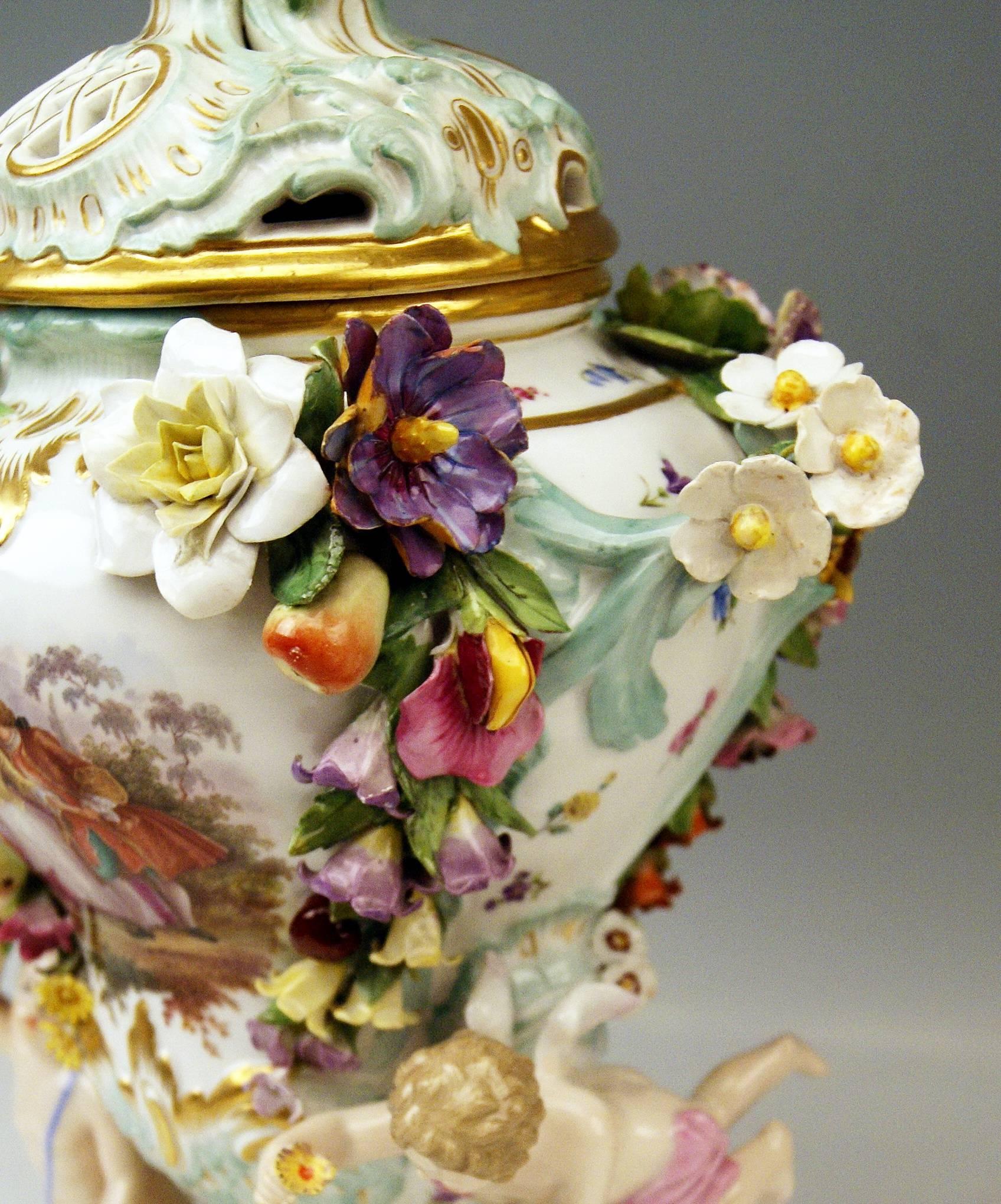 Meissen Two Tall Potpourri Vases Vintage Abundant Sculptured