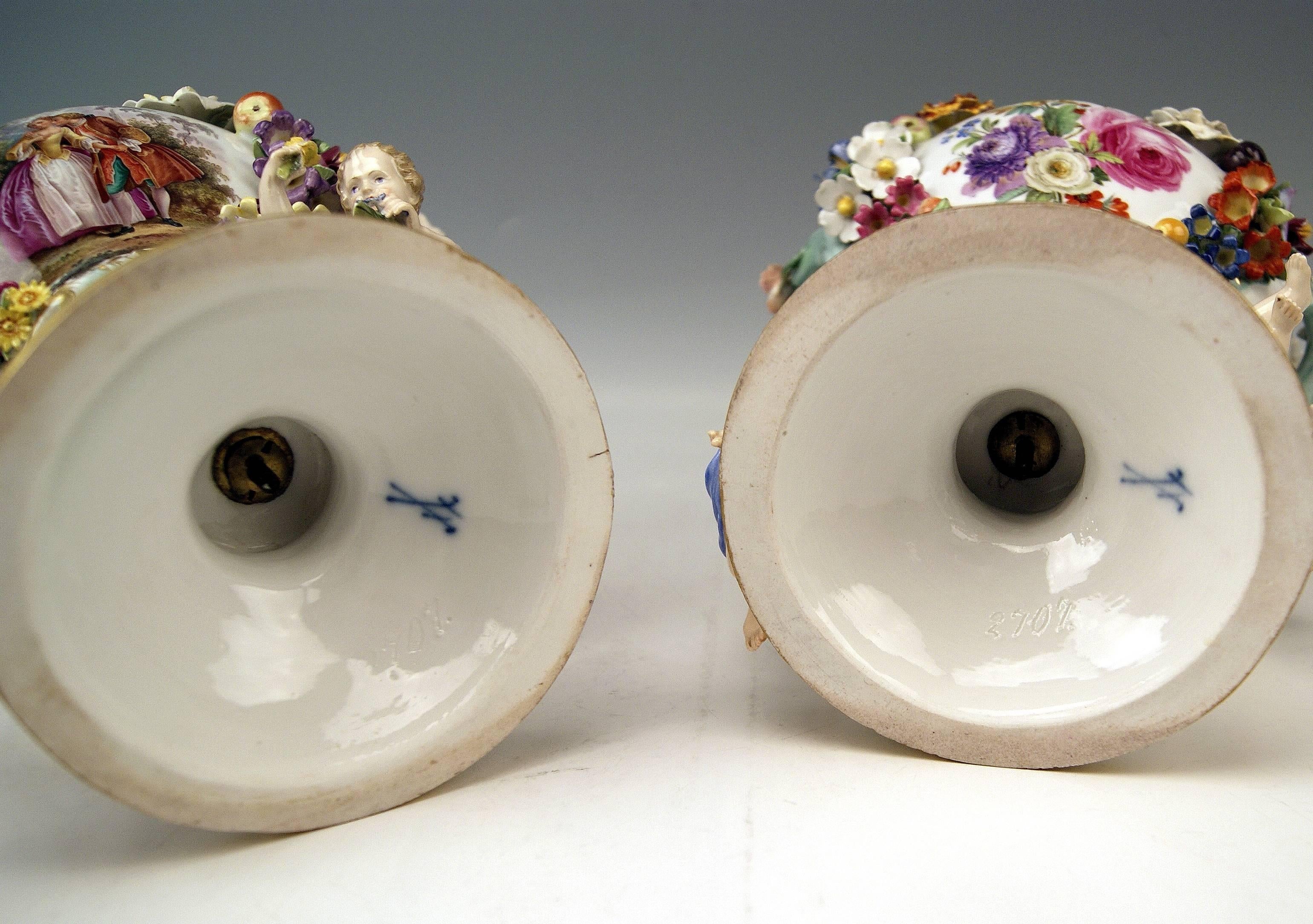 Meissen Two Tall Potpourri Vases Vintage Abundant Sculptured