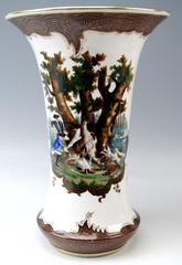 Herend Tall Pair Funneled Painted Vases Hunting Scenes, circa 1900