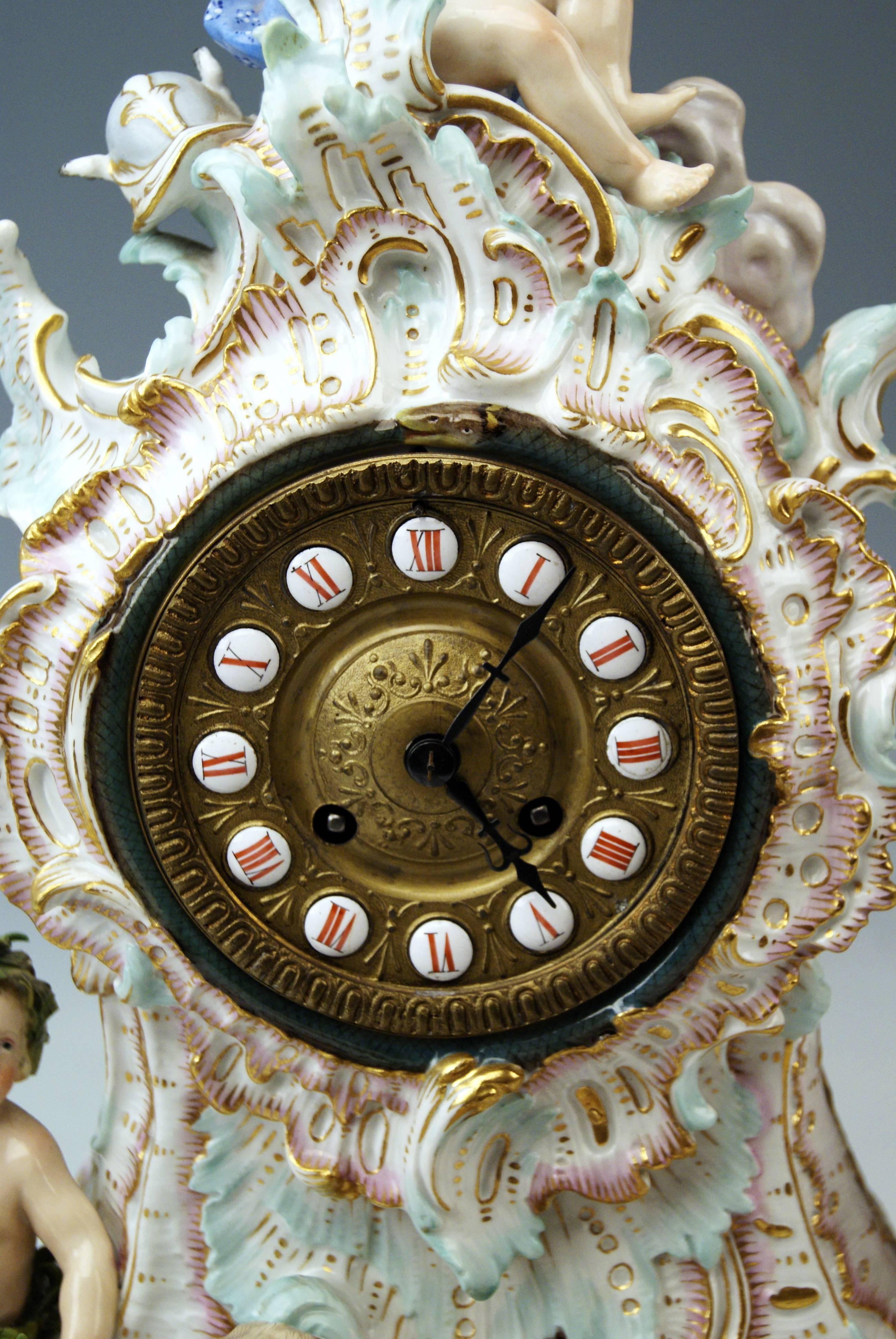 Porcelain Meissen Gorgeous Mantle /Table Clock Four Elements Sculptured Cherubs circa 1860