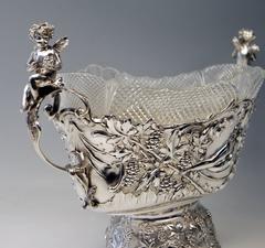 Silver Austrian Huge Flower Bowl Original Glass Karl Jedlicka Vienna, circa 1900