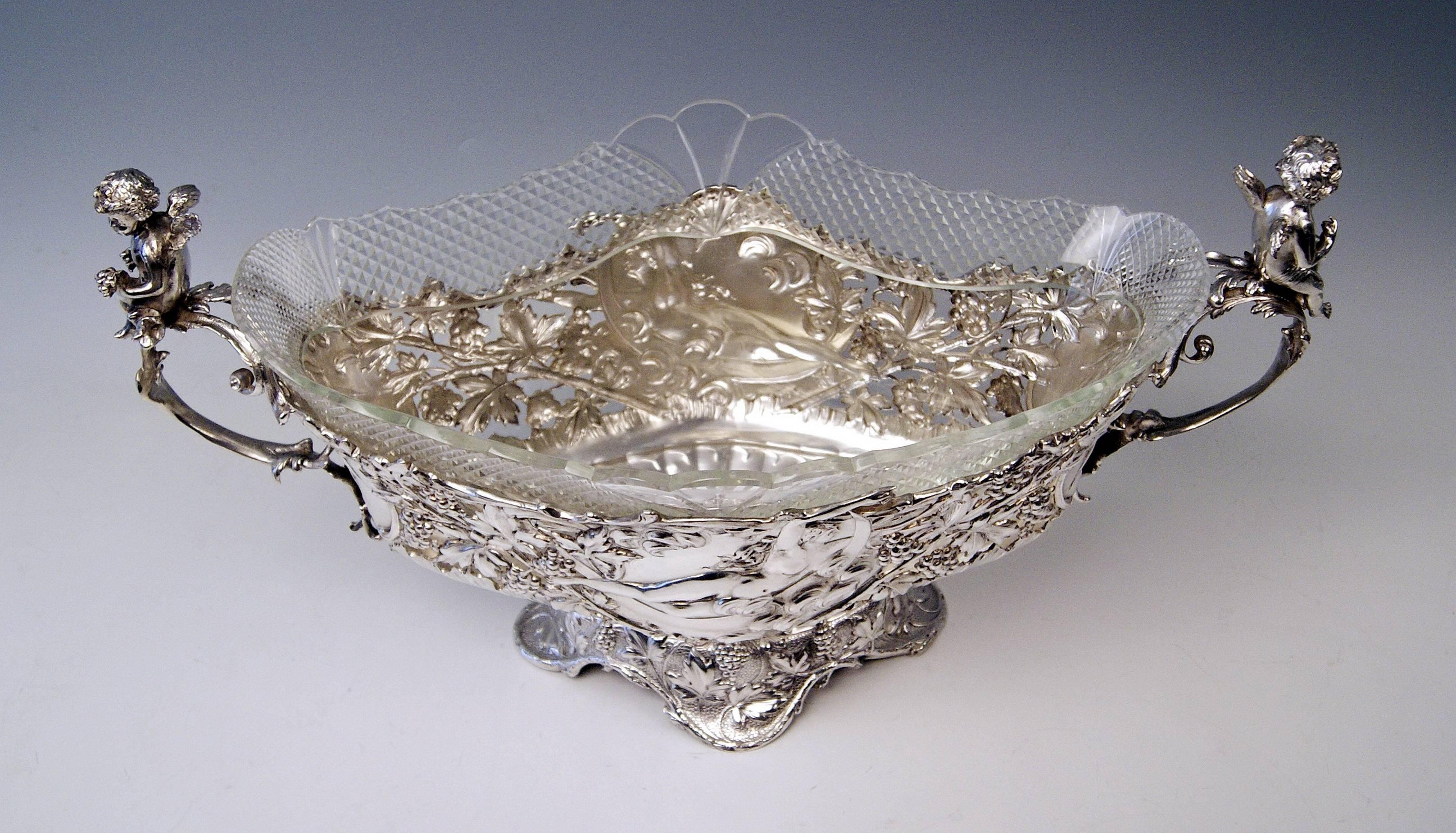 Silver Austrian Huge Flower Bowl Original Glass Karl Jedlicka Vienna, circa 1900 1