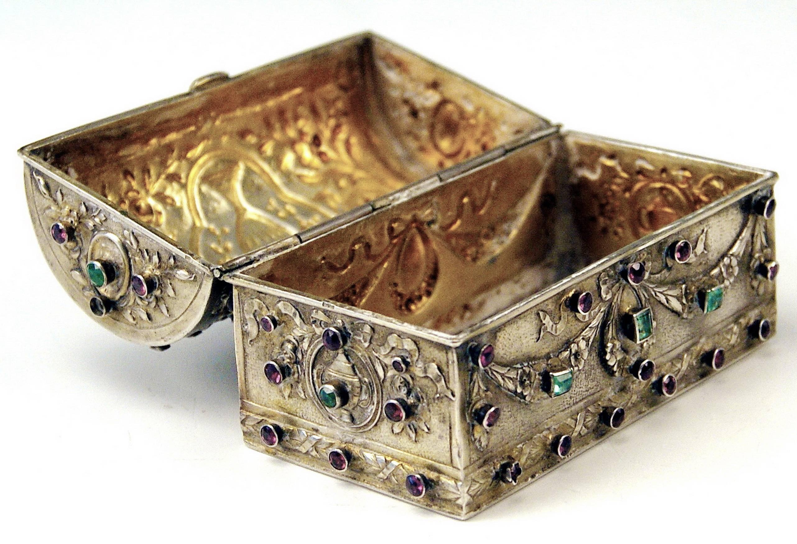 Empire Silver 13 Lot Casket Emeralds Almandines Vienna J. G. Loesch, Dated 1806