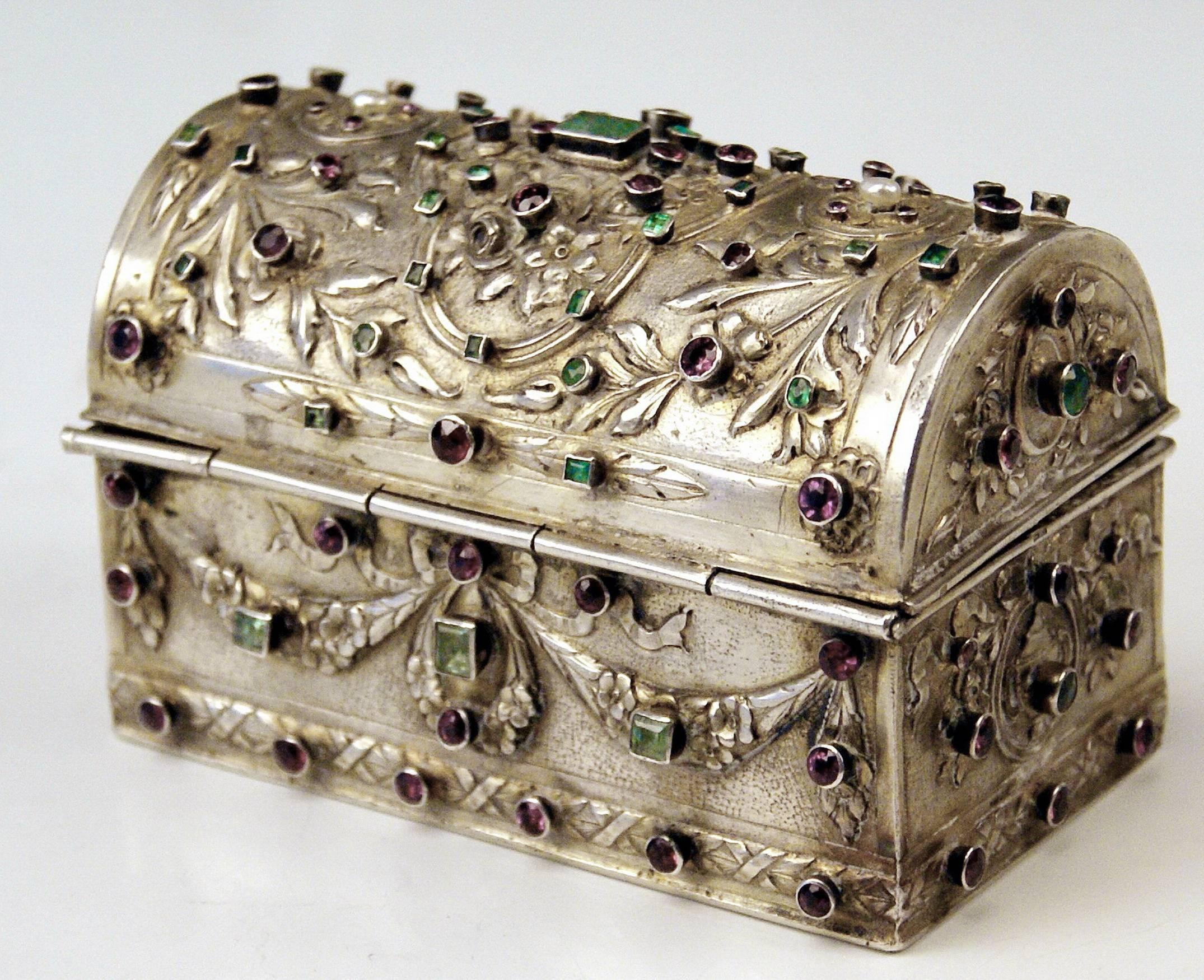 Austrian Silver 13 Lot Casket Emeralds Almandines Vienna J. G. Loesch, Dated 1806