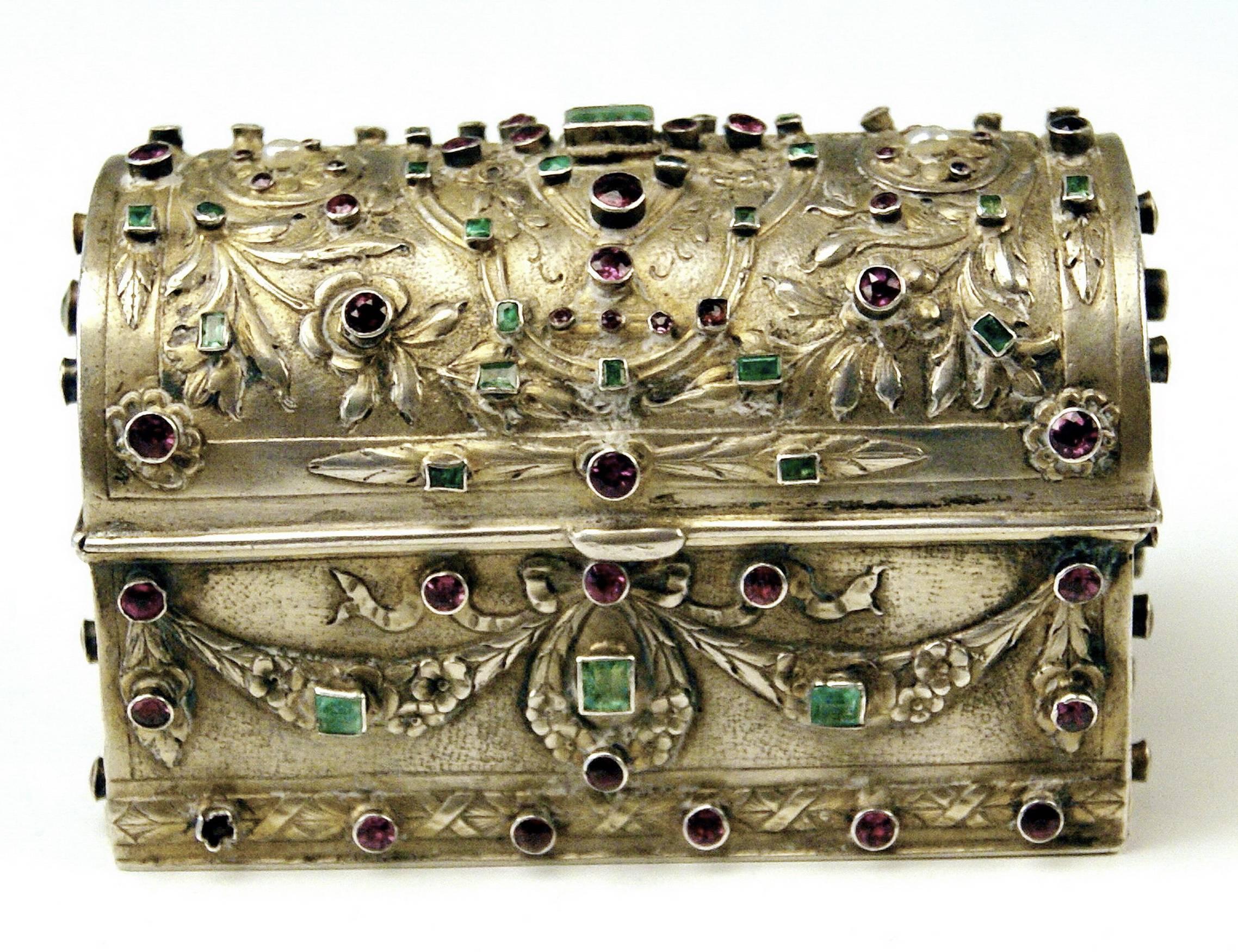 19th Century Silver 13 Lot Casket Emeralds Almandines Vienna J. G. Loesch, Dated 1806