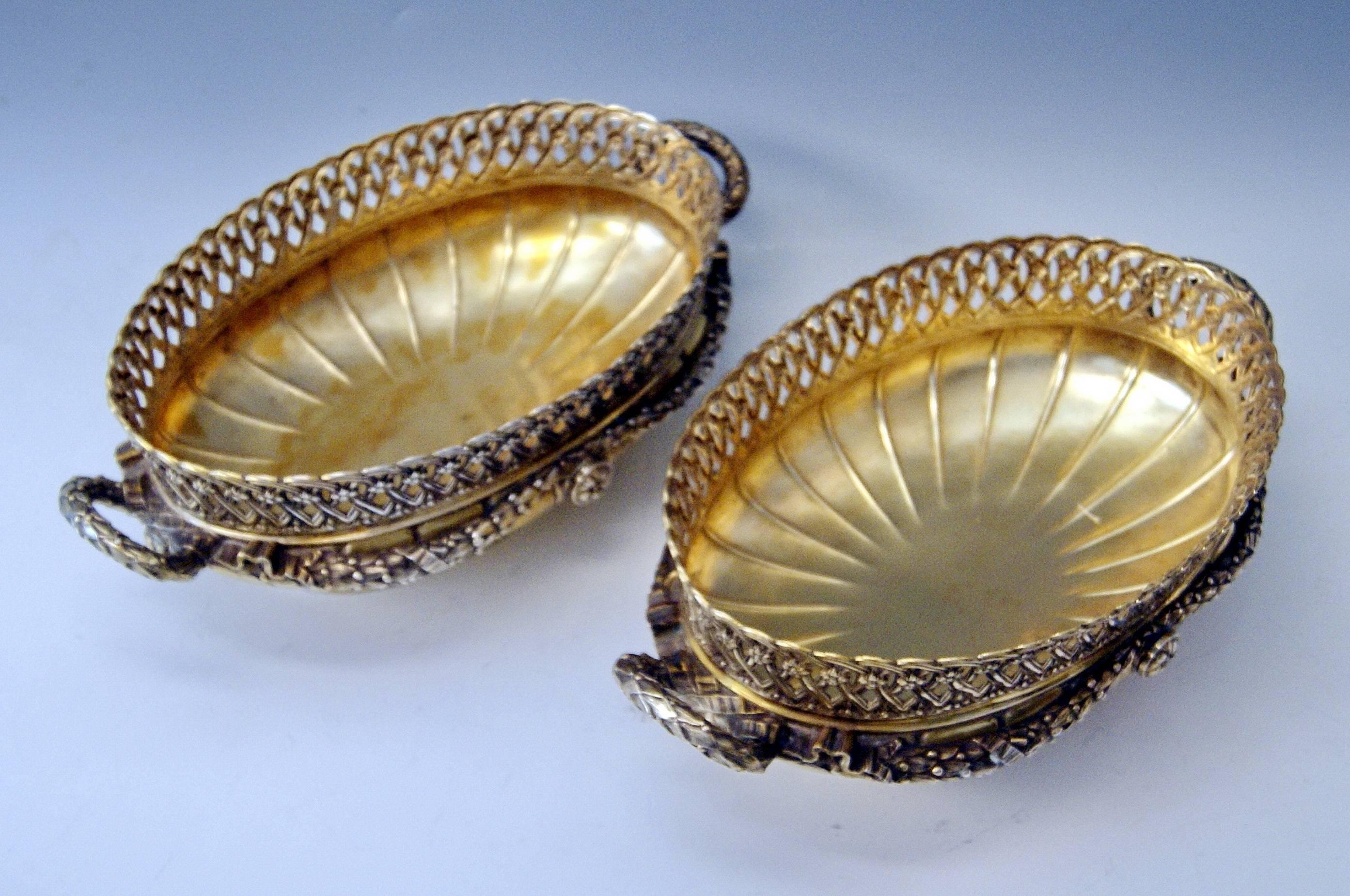 Late Victorian German Two Flower Bowls Glass Silver, Friedlander Brothers, Berlin, circa 1890