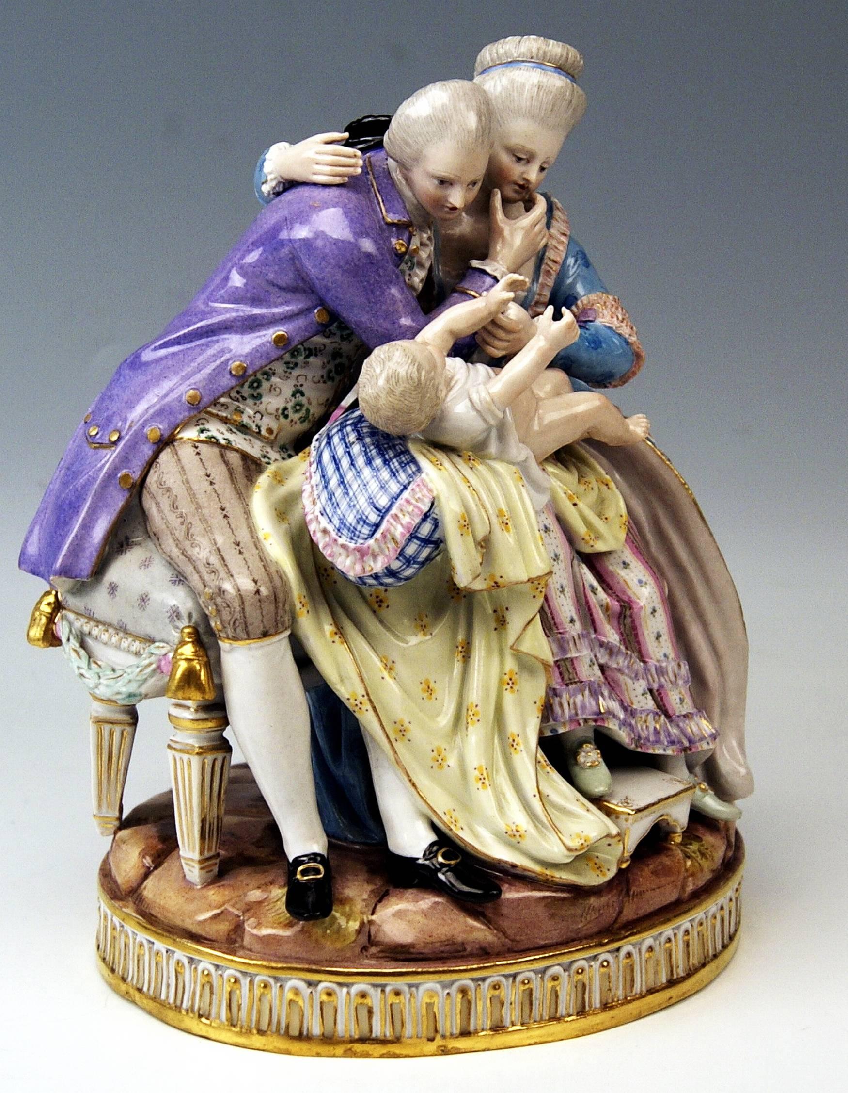 Glazed Meissen Stunning Figurines the Lucky Parents Model E81 by M. V. Acier, c.1860