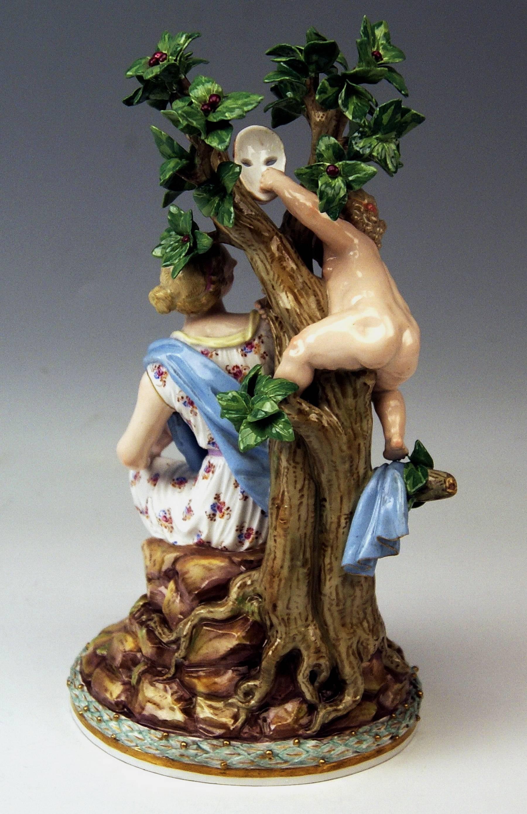 Rococo Meissen Stunning Figurines Muse Thalia and Boy Model E23 by J.J. Kaendler